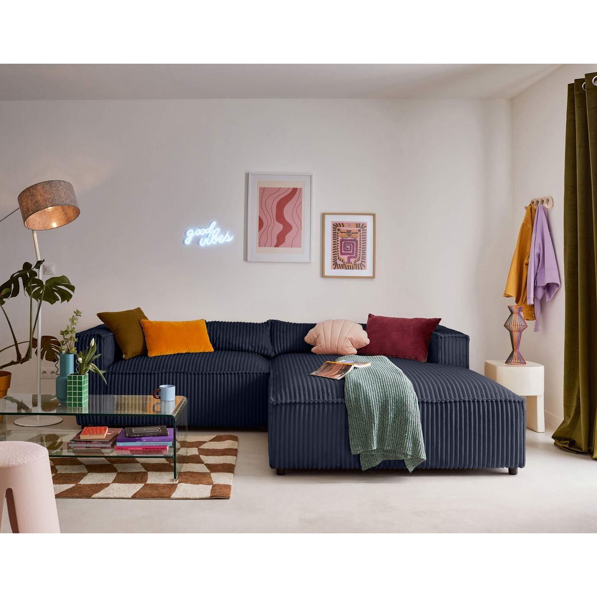 LISA DESIGN Ela - canapé d'angle droit - 4 places - en velours côtelé grosses côtes