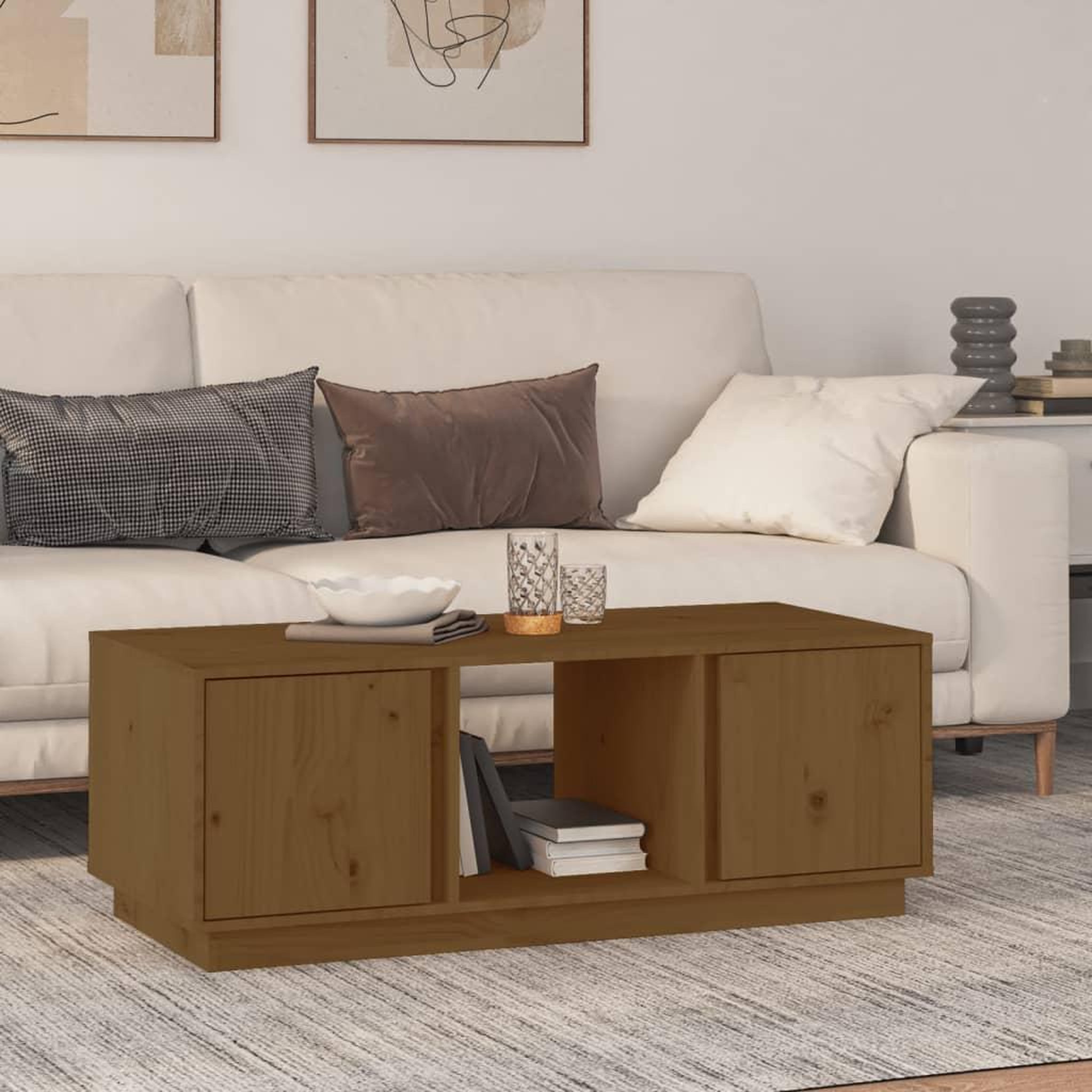 Voir la diapositive 1 : VIDAXL Table basse Marron miel 110x50x40 cm Bois massif de pin