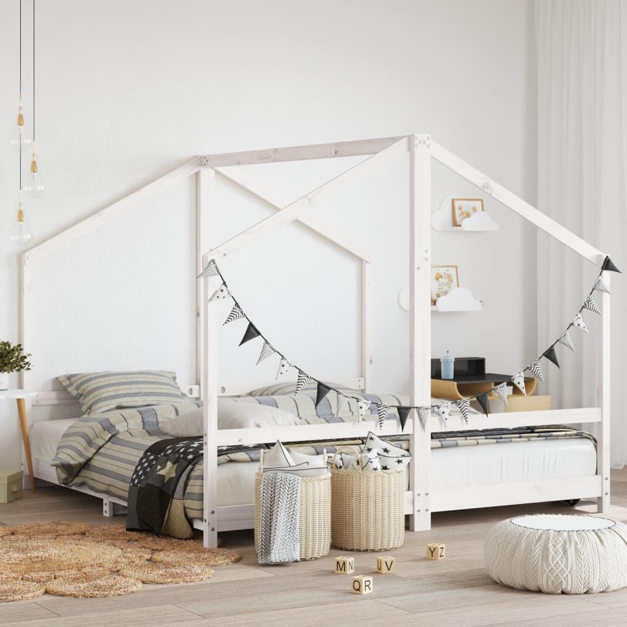 VIDAXL Cadre de lit d'enfant blanc 2x(90x190) cm bois de pin massif