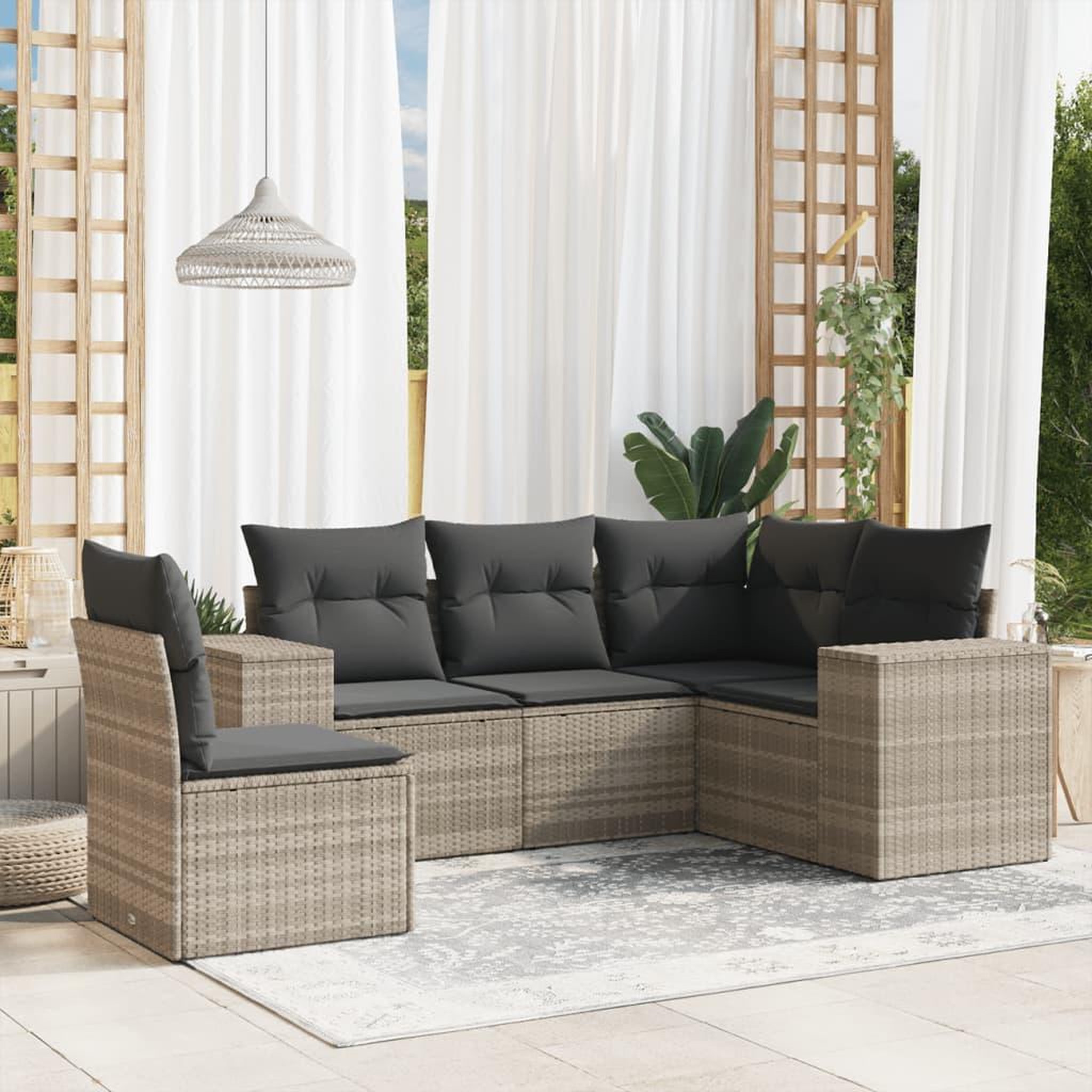 VIDAXL Salon de jardin 5 pcs avec coussins gris clair resine tressee