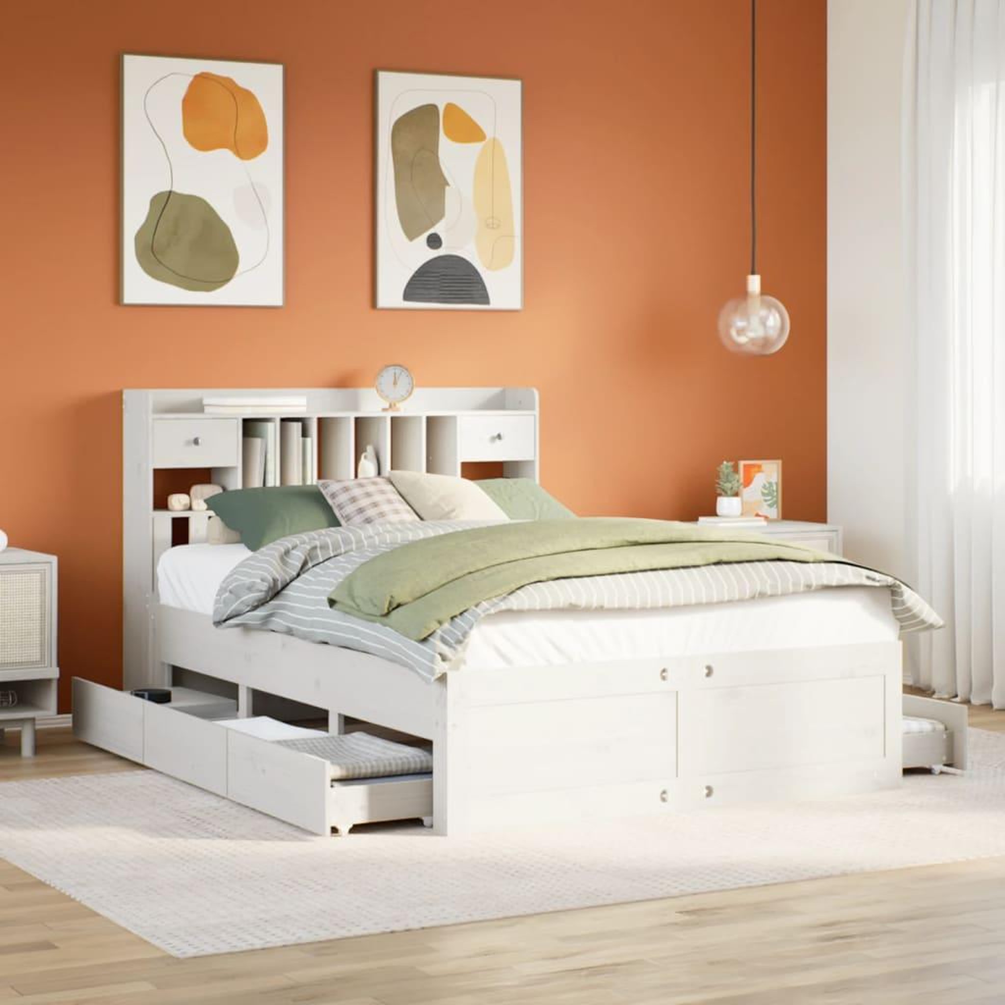 VIDAXL Lit bibliotheque sans matelas blanc 140x190 cm bois pin massif