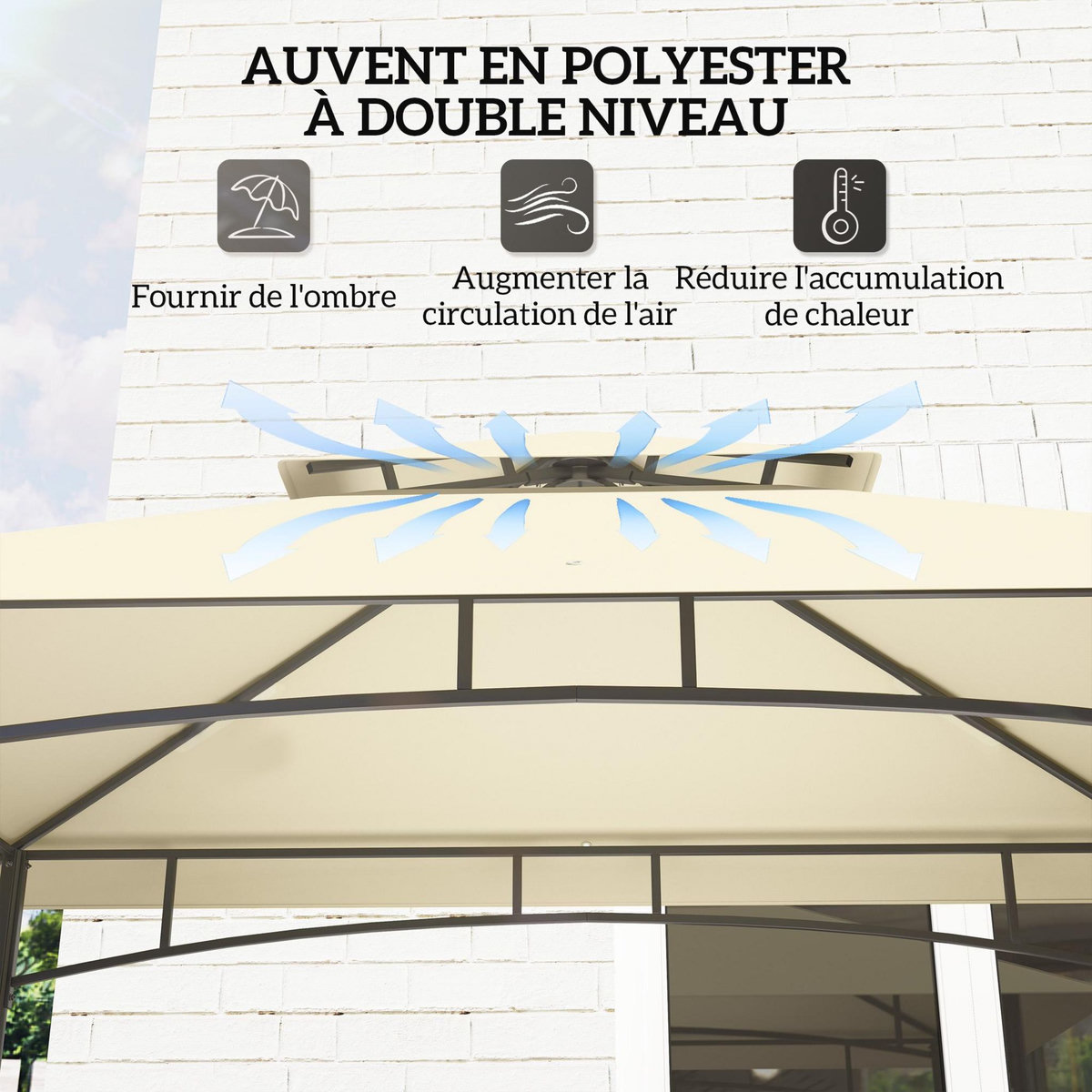 OUTSUNNY Abri pour barbecue - pavillon pour barbecue - barnum - 4 étagères - métal noir tissu beige