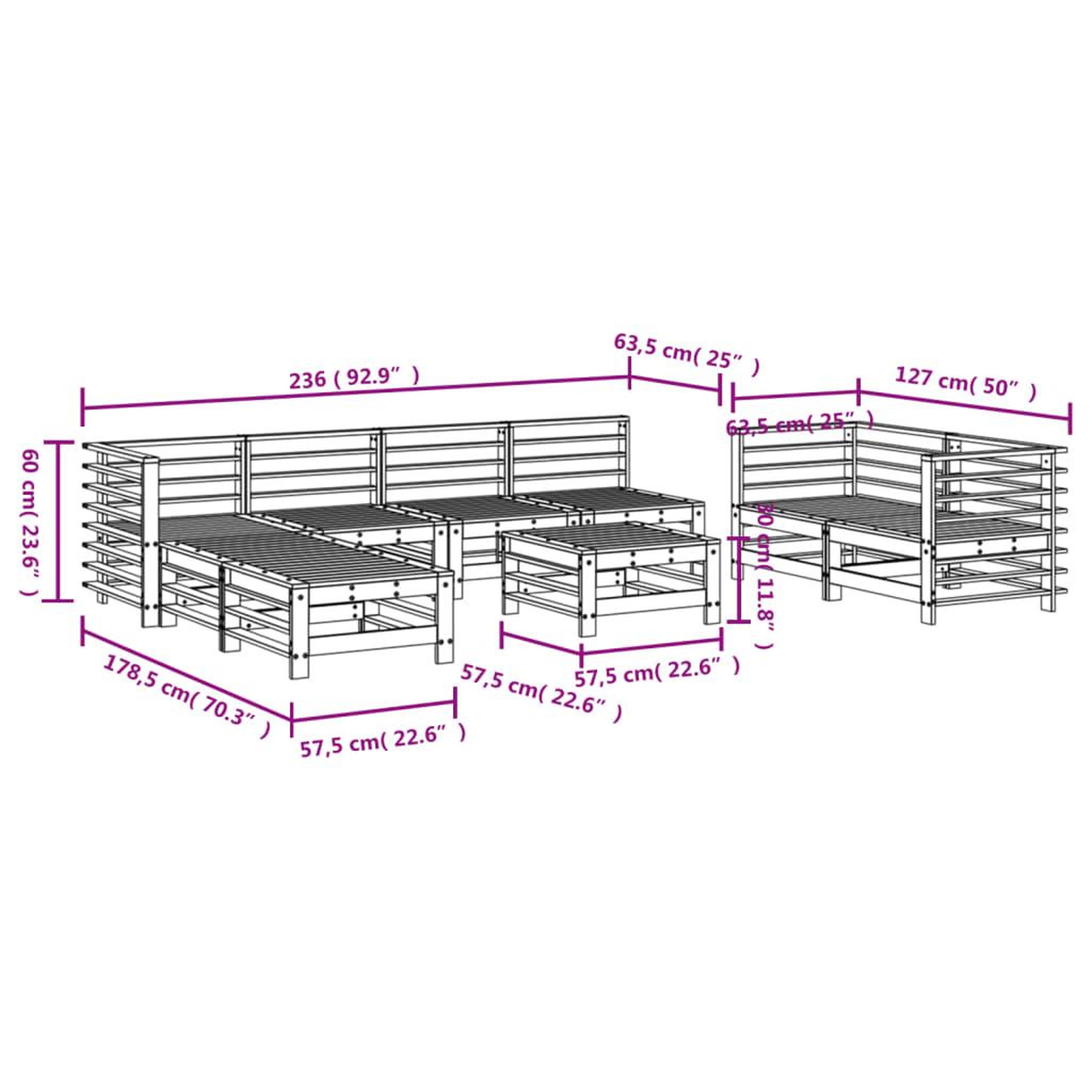 Voir la diapositive 6 : VIDAXL Salon de jardin 9 pcs Blanc Bois de pin massif
