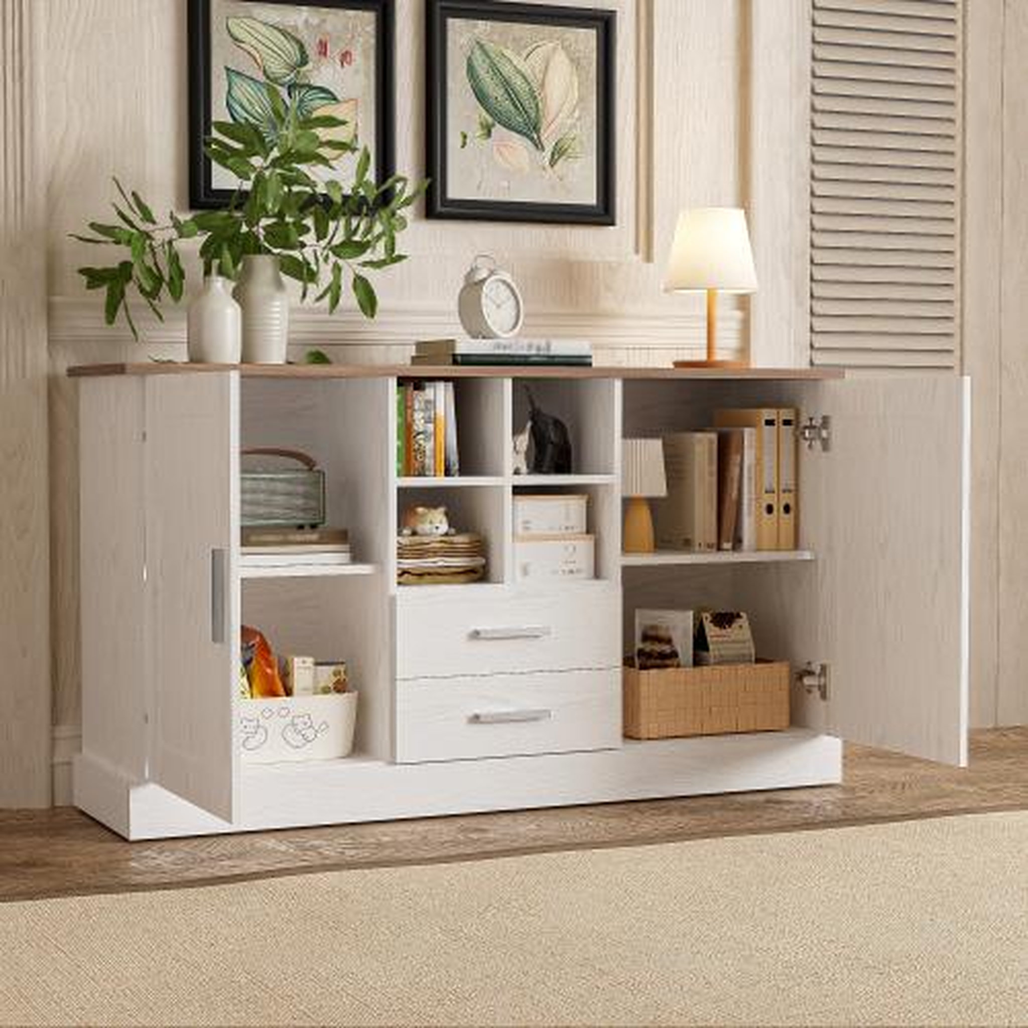 Voir la diapositive 5 : MERAX Buffet 2 porte(s) 2 tiroir(s) - 140 cm blanc panneau de particules