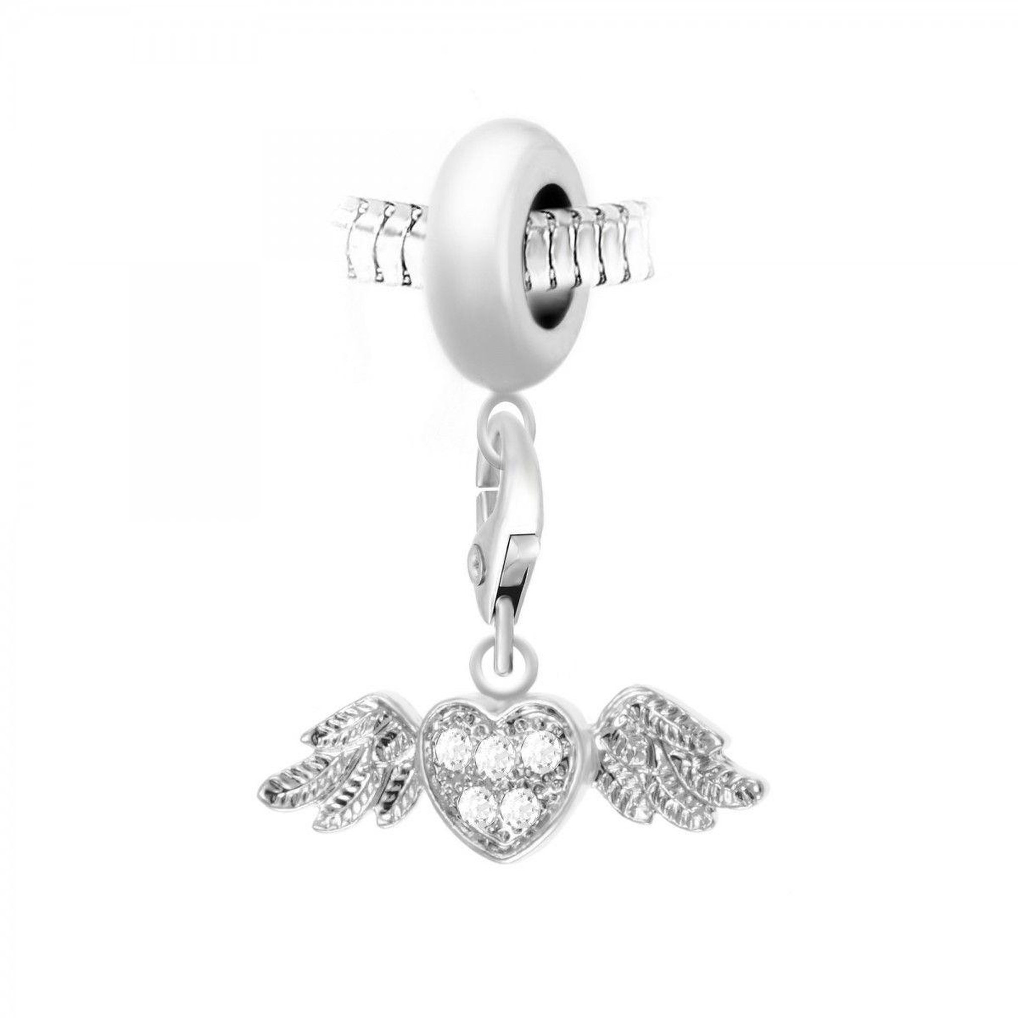 SC CRYSTAL Charm perle SC Crystal en acier avec pendentif coeur ailé orné de Cristaux scintillants