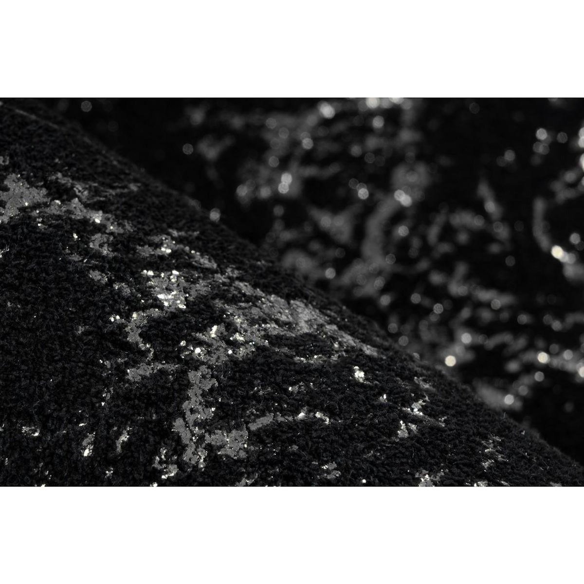 Paris Prix Tapis Marbré à Poils Longs  Bijou  Noir & Argent