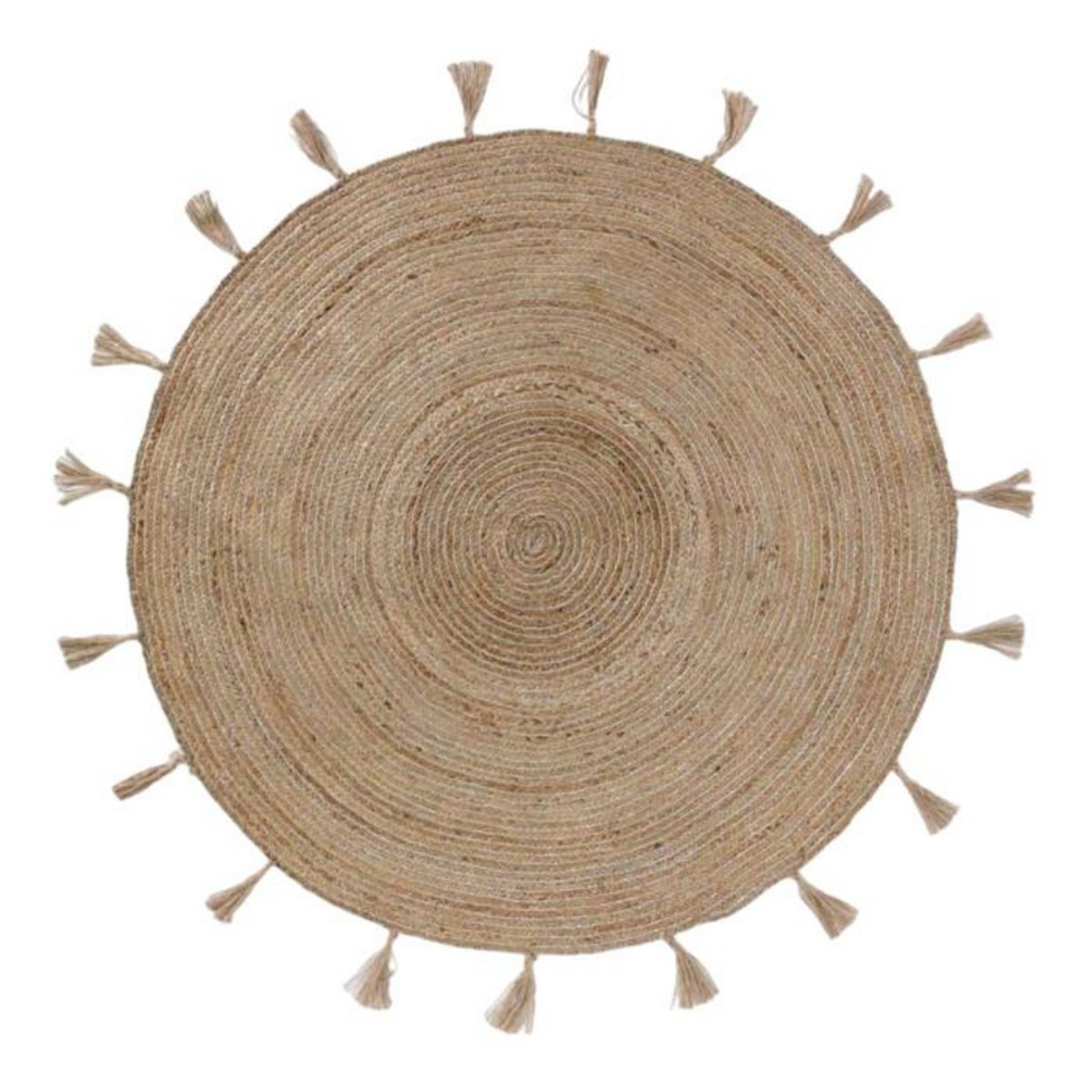 Paris Prix Tapis à Pompons en Jute  Sanda  120cm Argent