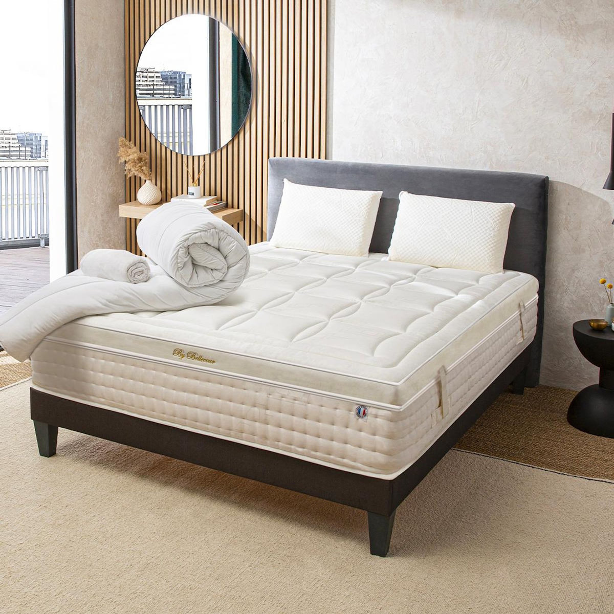 BELLECOUR BELLECOUR LITERIE | Pack Prêt à dormir EMPEREUR | Matelas Mémoire de forme + Sommier + Accessoires