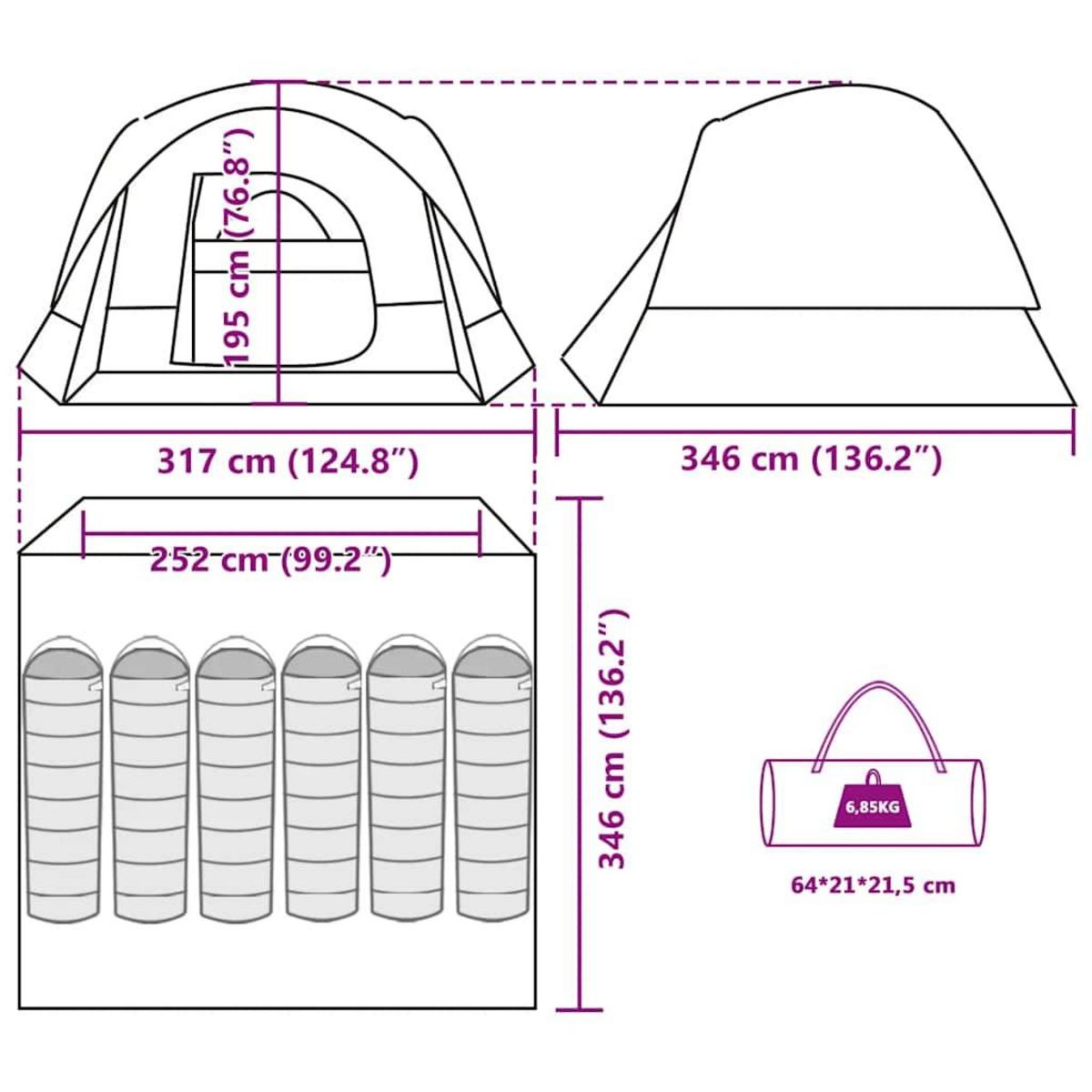 VIDAXL Tente de cabine familiale 6 personnes vert impermeable