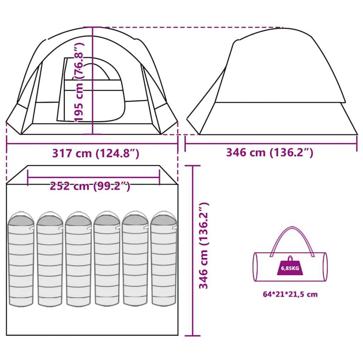 VIDAXL Tente de cabine familiale 6 personnes vert impermeable