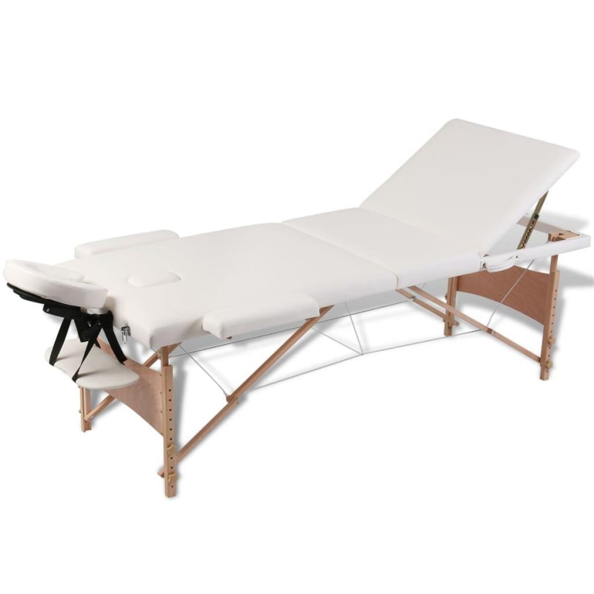 VIDAXL Table de massage pliable Blanc creme 3 zones avec cadre en bois