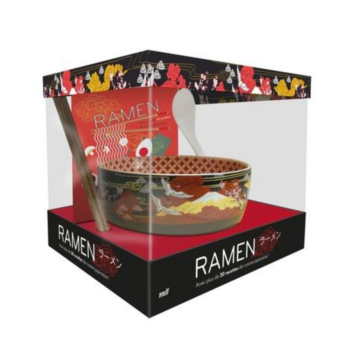 COFFRET RAMEN, AVEC PLUS DE 30 RECETTES DE CUISINE JAPONAISE ! AVEC UN BOL ET UNE CUILLERE EN CERAMIQUE, UNE PAIRE DE BAGUETTE EN BOIS ET UN LIVRE, Merci les livres