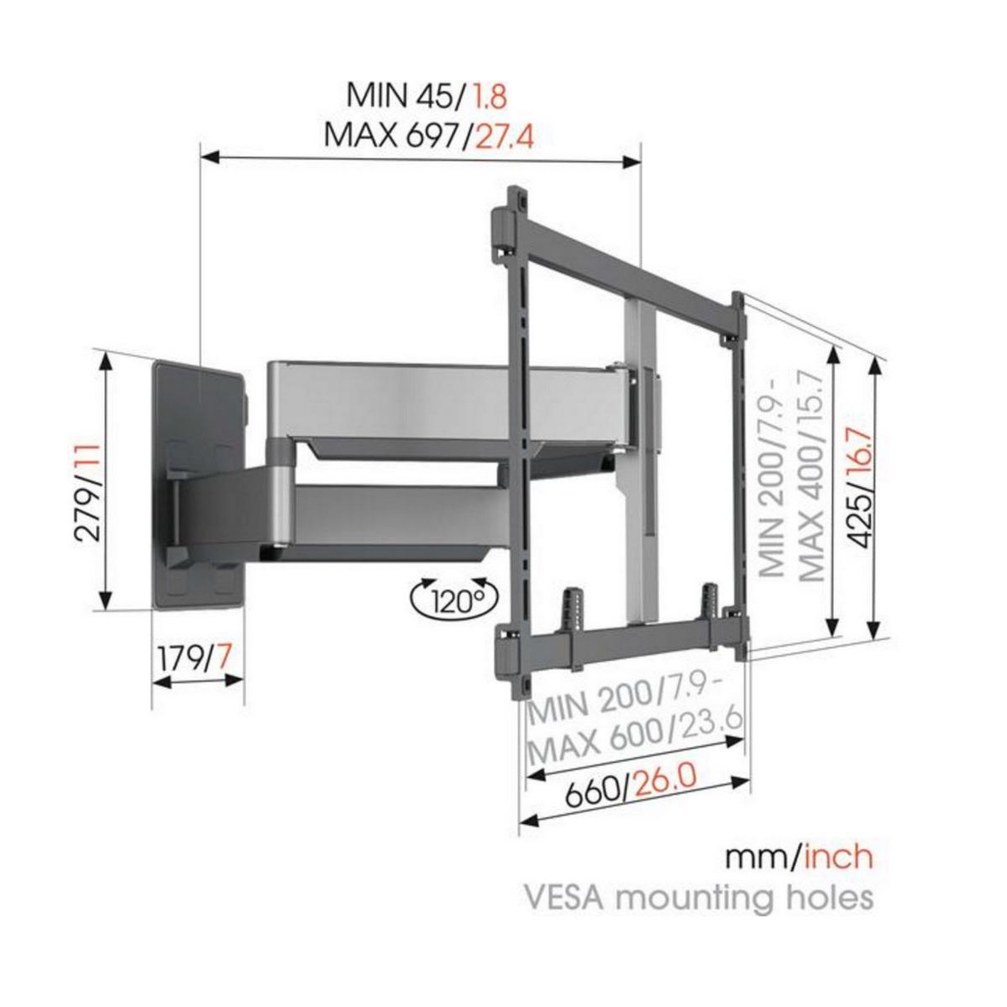 Voir la diapositive 4 : Vogel's Support mural inclinable/orientable pour écran 55 à 100  - tvm5855