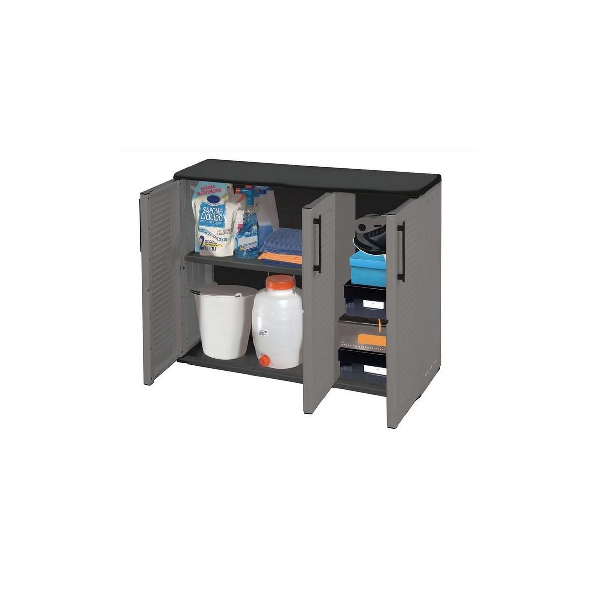 ART PLAST Armoire de Rangement Garage Atelier - Armoire basse 3 portes et 1 étagère Réglable Polypropylène 102x37h84 cm Charge 20 kg