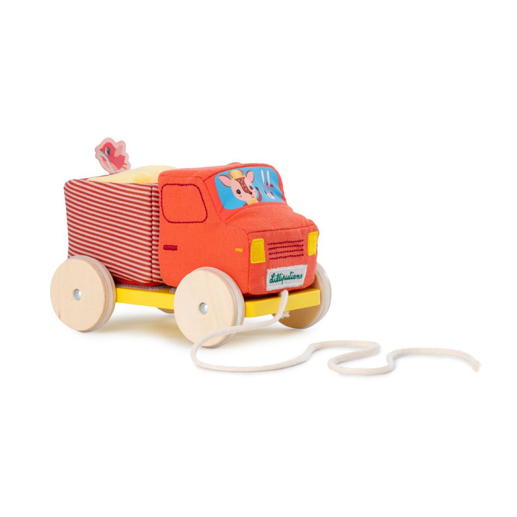 LILLIPUTIENS Camion benne a tirer en bois et tissu