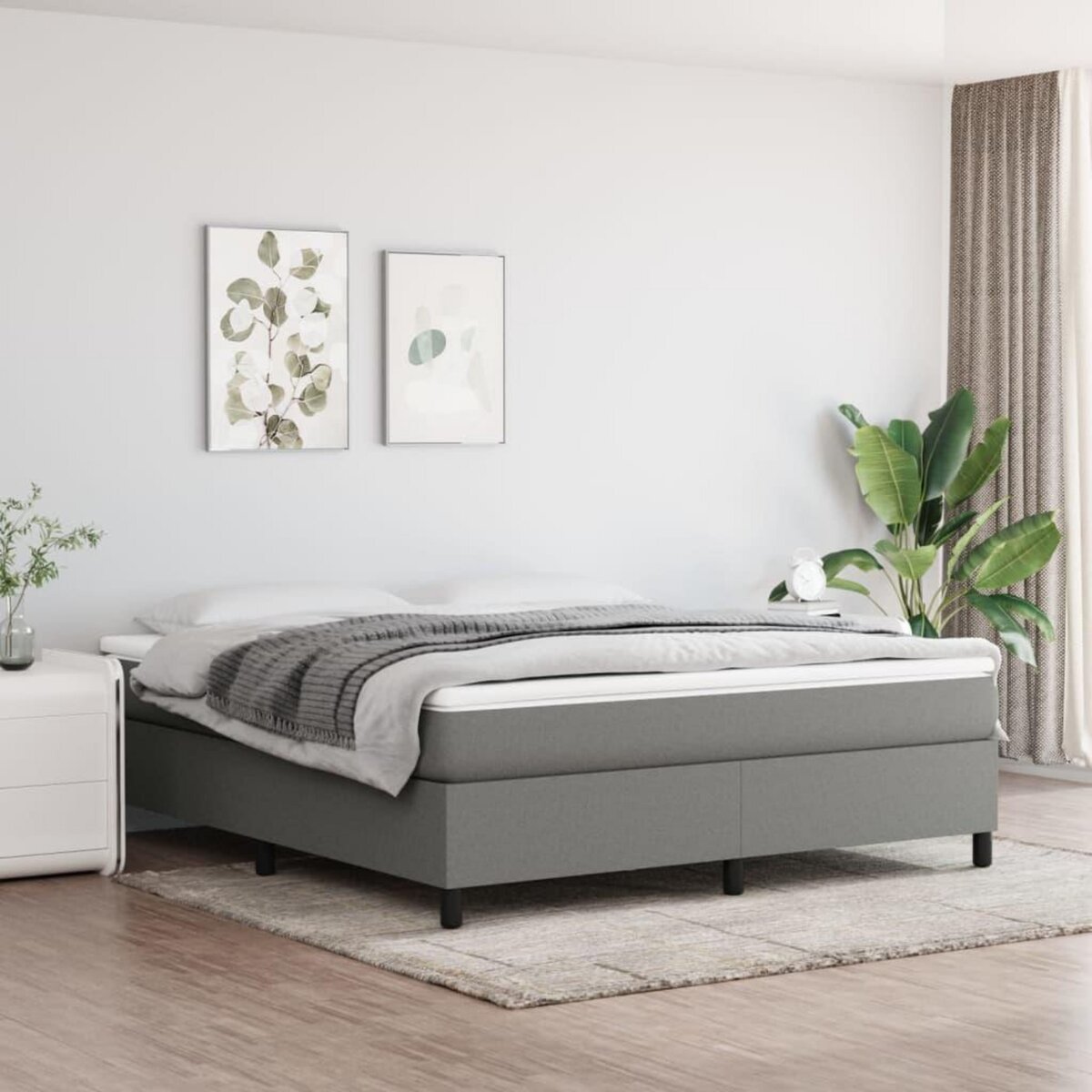 VIDAXL Sommier a lattes de lit avec matelas Gris fonce 180x200cm Tissu