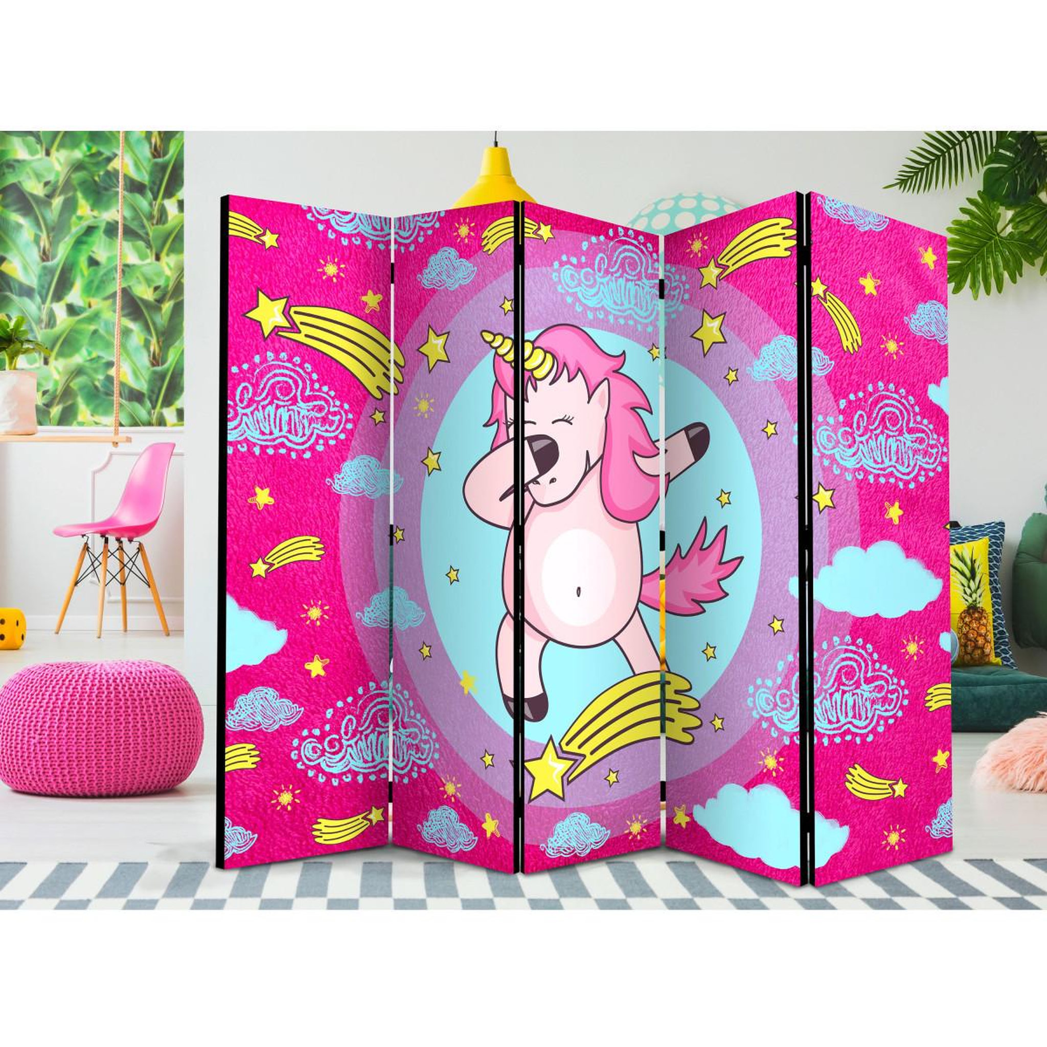 Voir la diapositive 2 : Paris Prix Paravent 5 volets  dancing unicorn  172x225cm