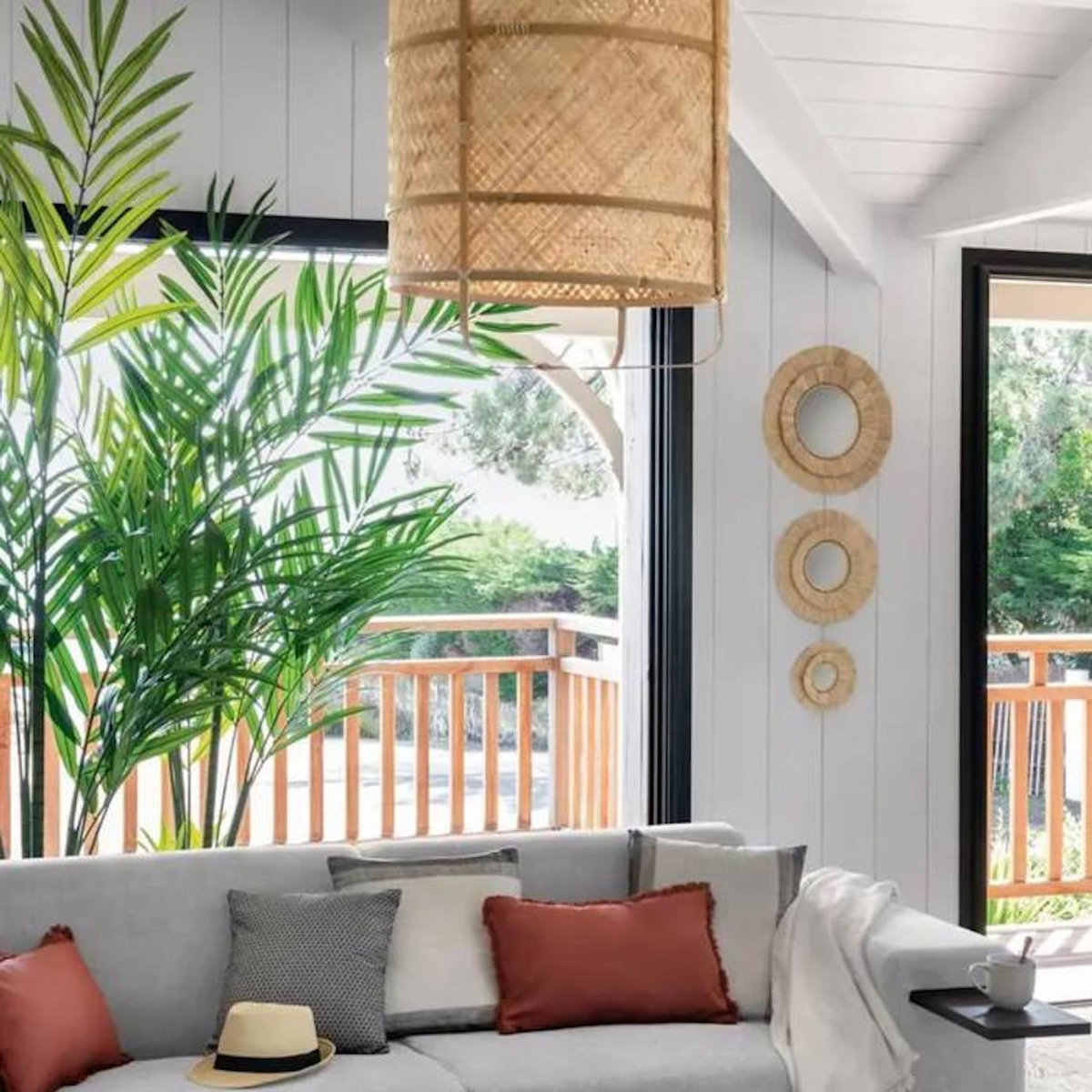 ATMOSPHERA Lot de 3 Miroirs Muraux en Raphia  Alba  40cm Beige