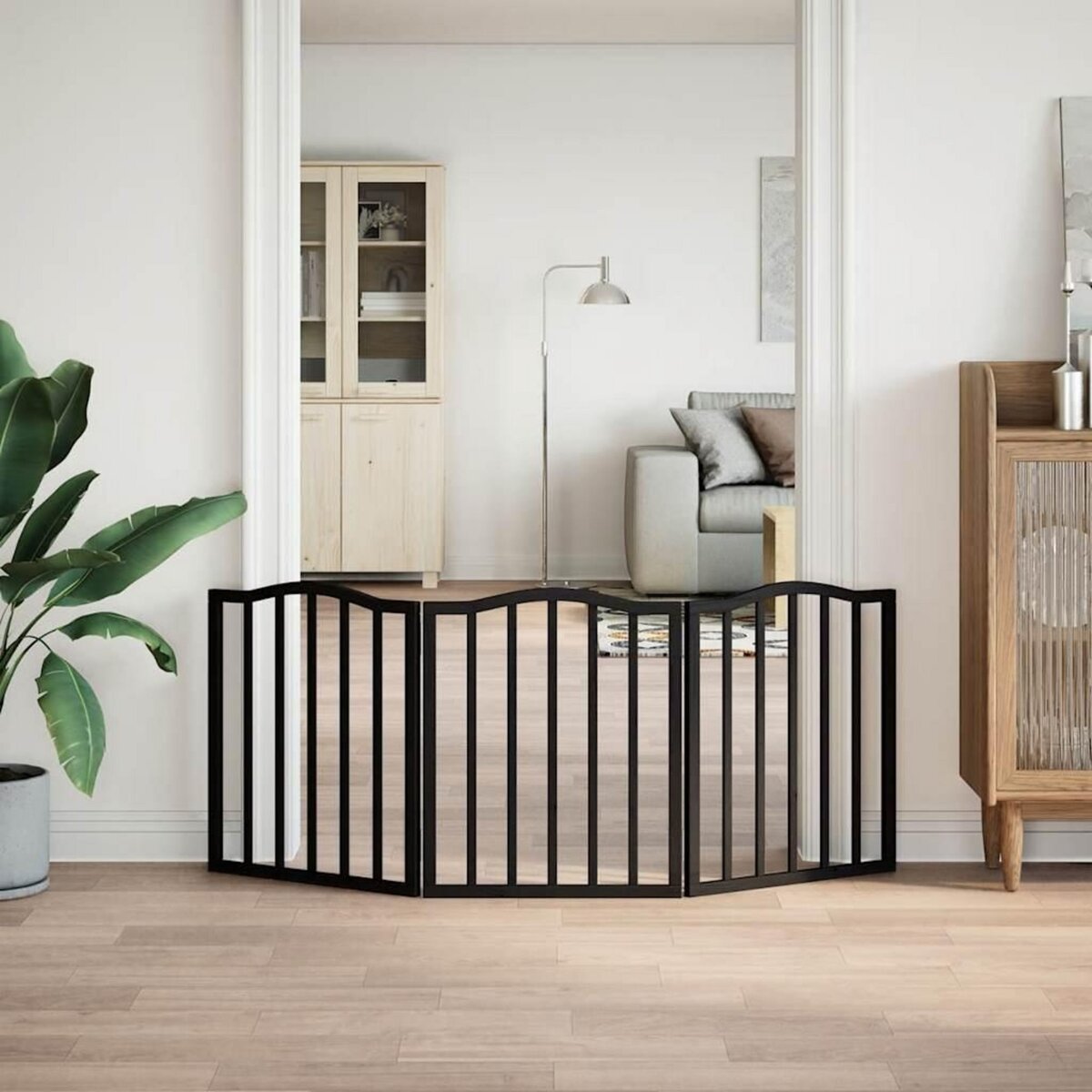 VIDAXL Barriere pour chien pliable 3 panneaux noir bois de peuplier