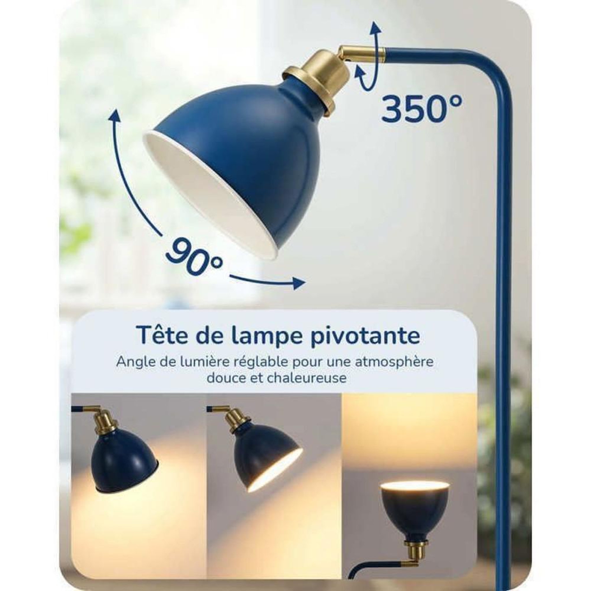 Voir la diapositive 2 : Lampadaire industriel bleu marine 155 cm tête réglable métal E27 LED 2700K