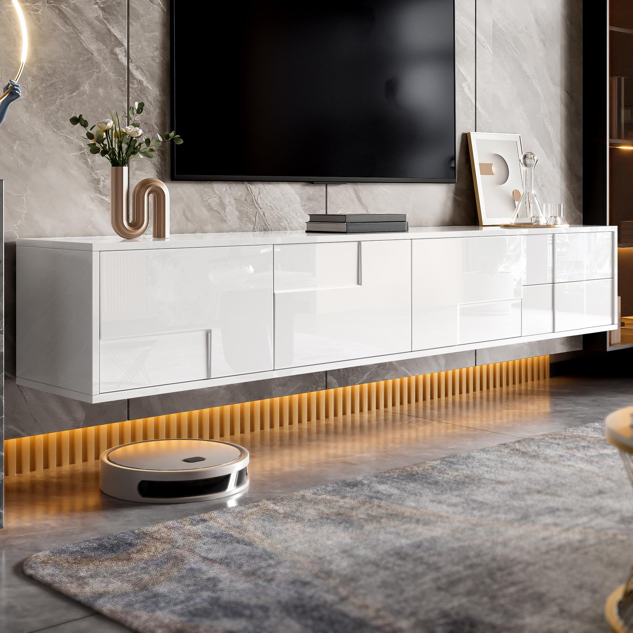 Voir la diapositive 4 : MERAX Meuble tv suspendu blanc 170 cm mdf