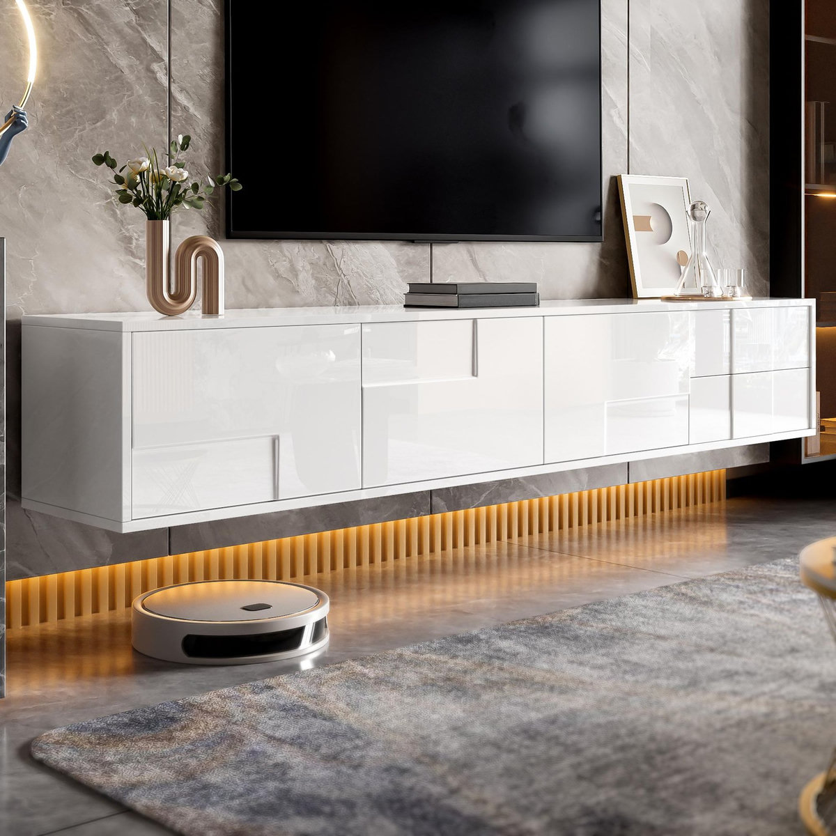MERAX Meuble tv suspendu blanc 170 cm mdf