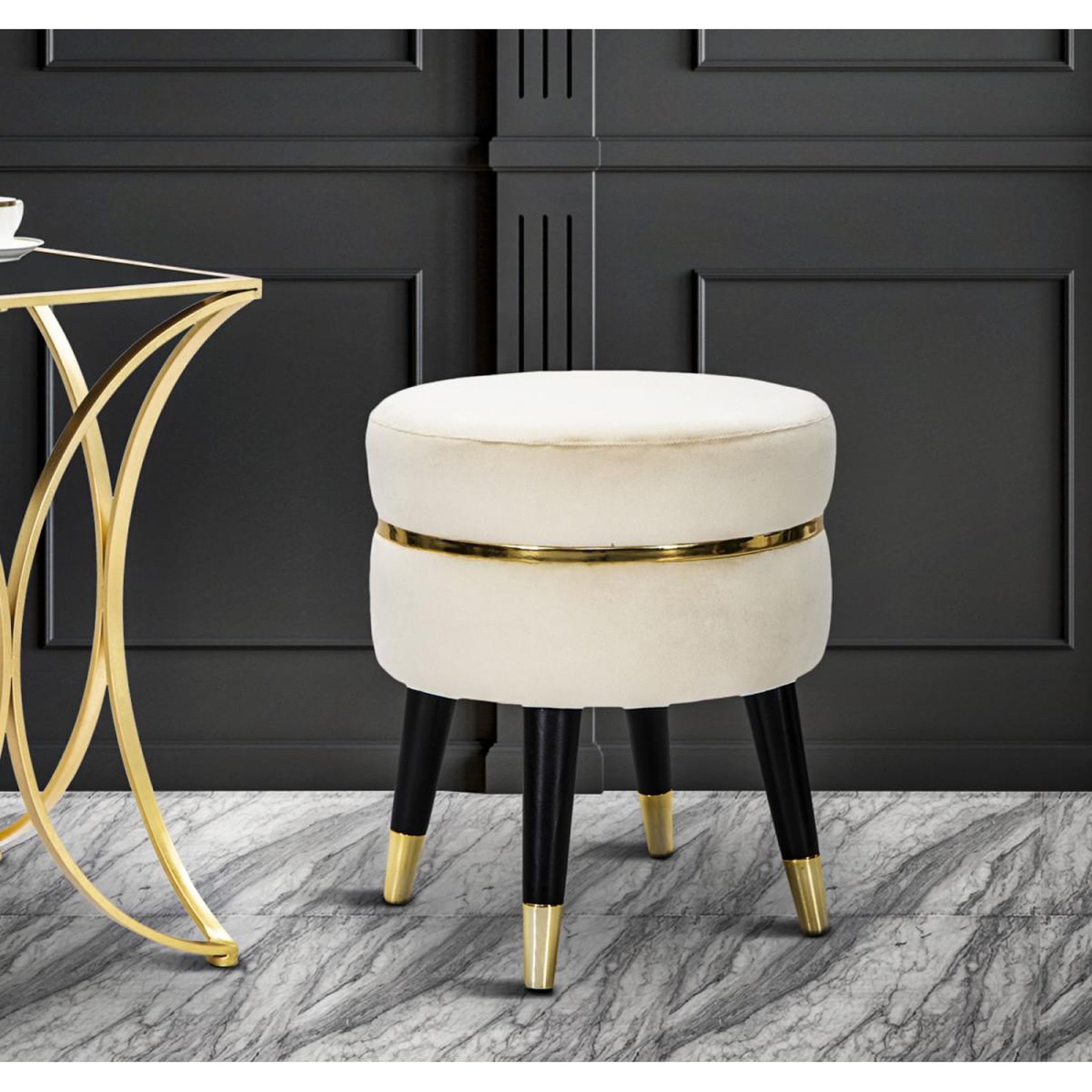 Voir la diapositive 5 : Paris Prix Tabouret design  paris  40cm crème & or