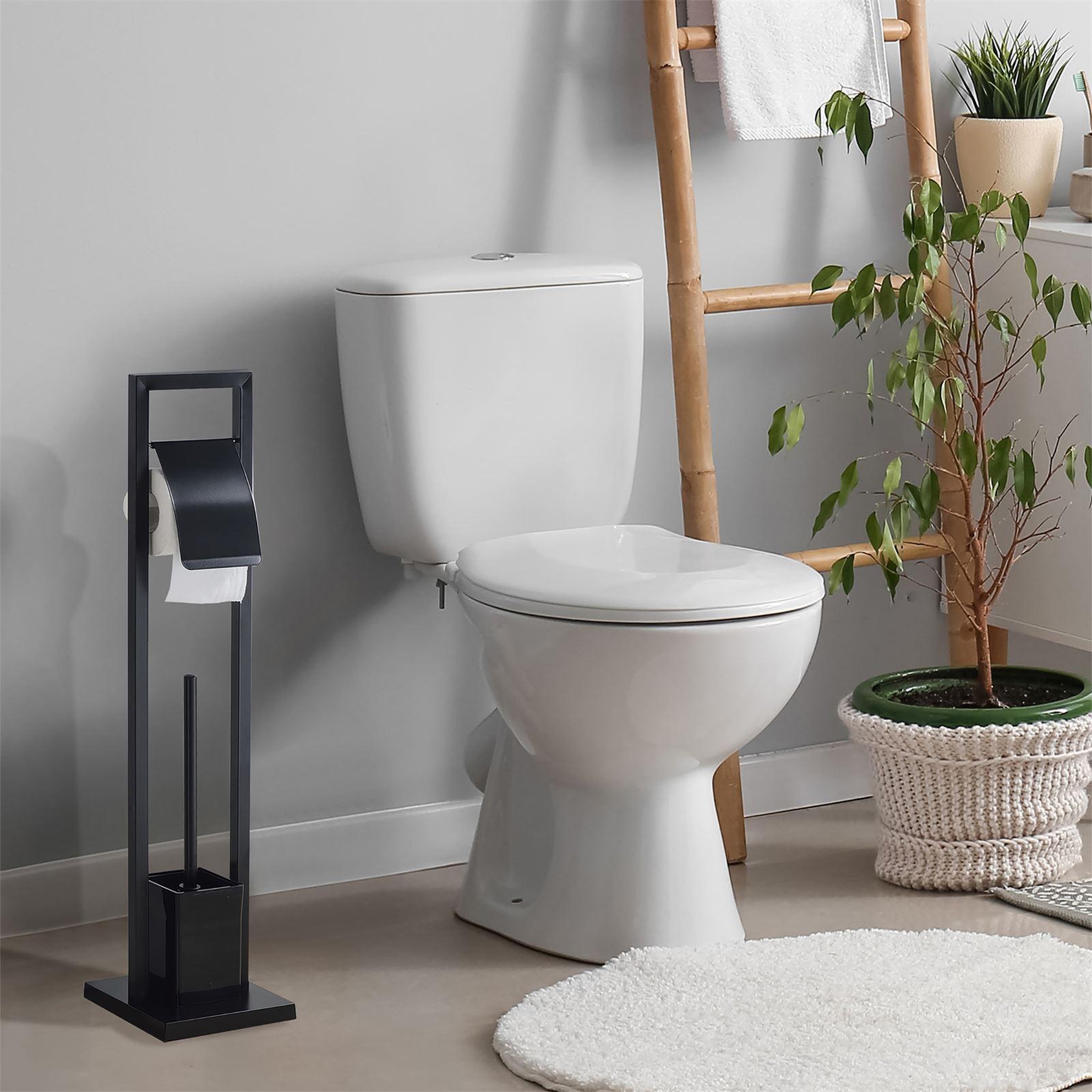 Voir la diapositive 2 : IDIMEX Porte-papier toilette TOMA avec porte brosse à WC, en métal