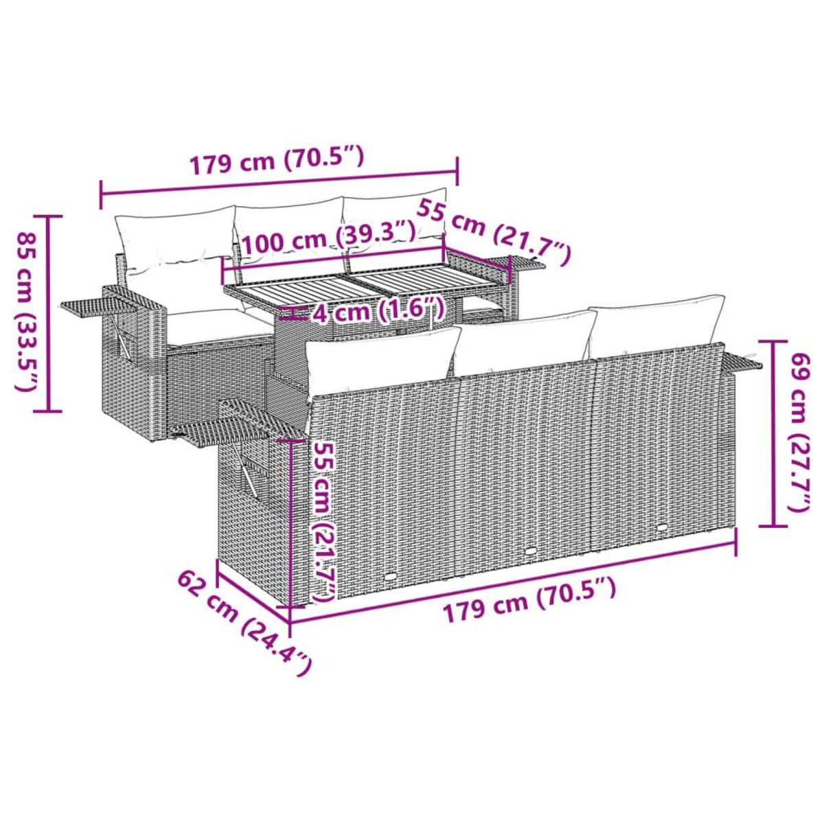 VIDAXL Salon de jardin avec coussins 7 pcs beige resine tressee