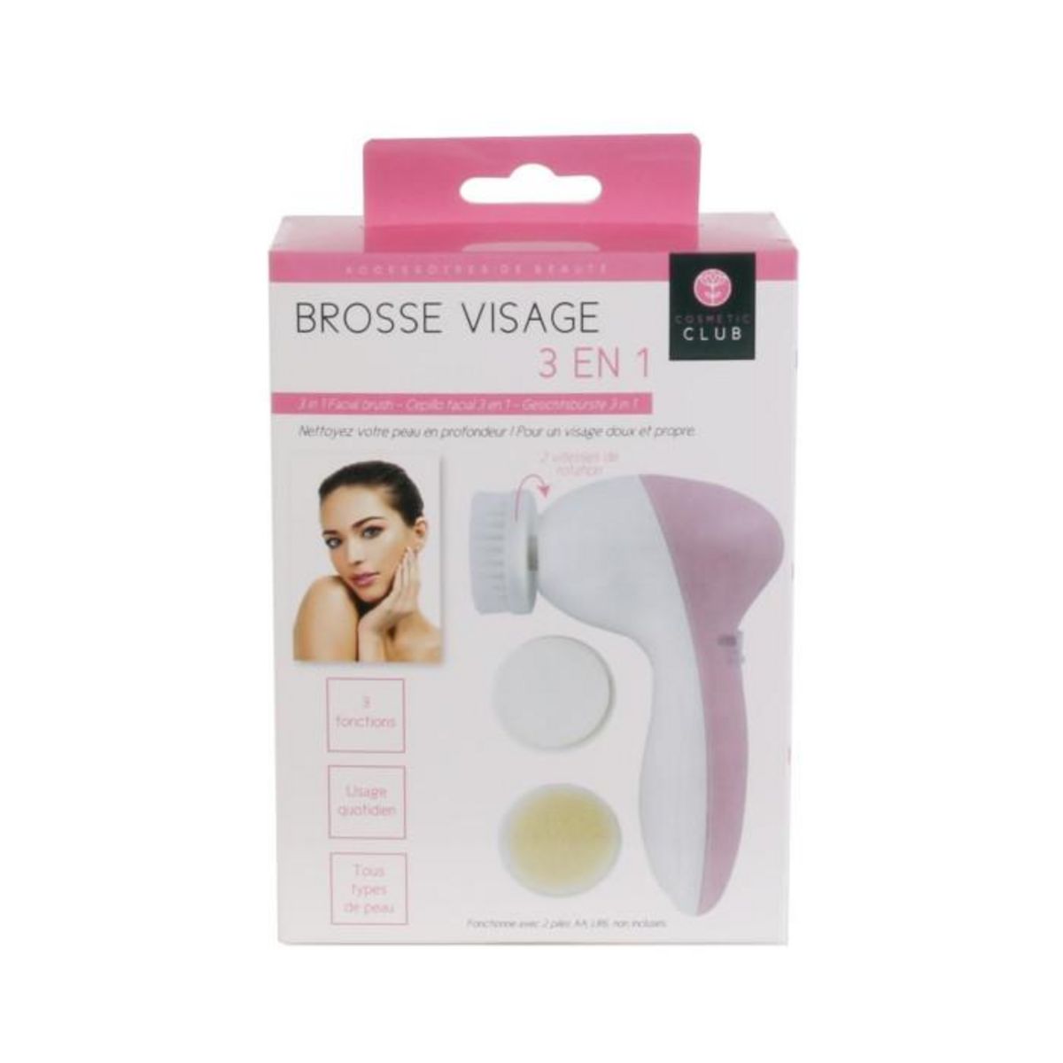 Paris Prix Brosse Visage 3 en 1  2 Vitesses  13cm Blanc & Rose