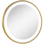 KLEANKIN Miroir rond LED tactile salle de bain dia. 60 cm - 3 couleurs température, affichage heure - alu doré