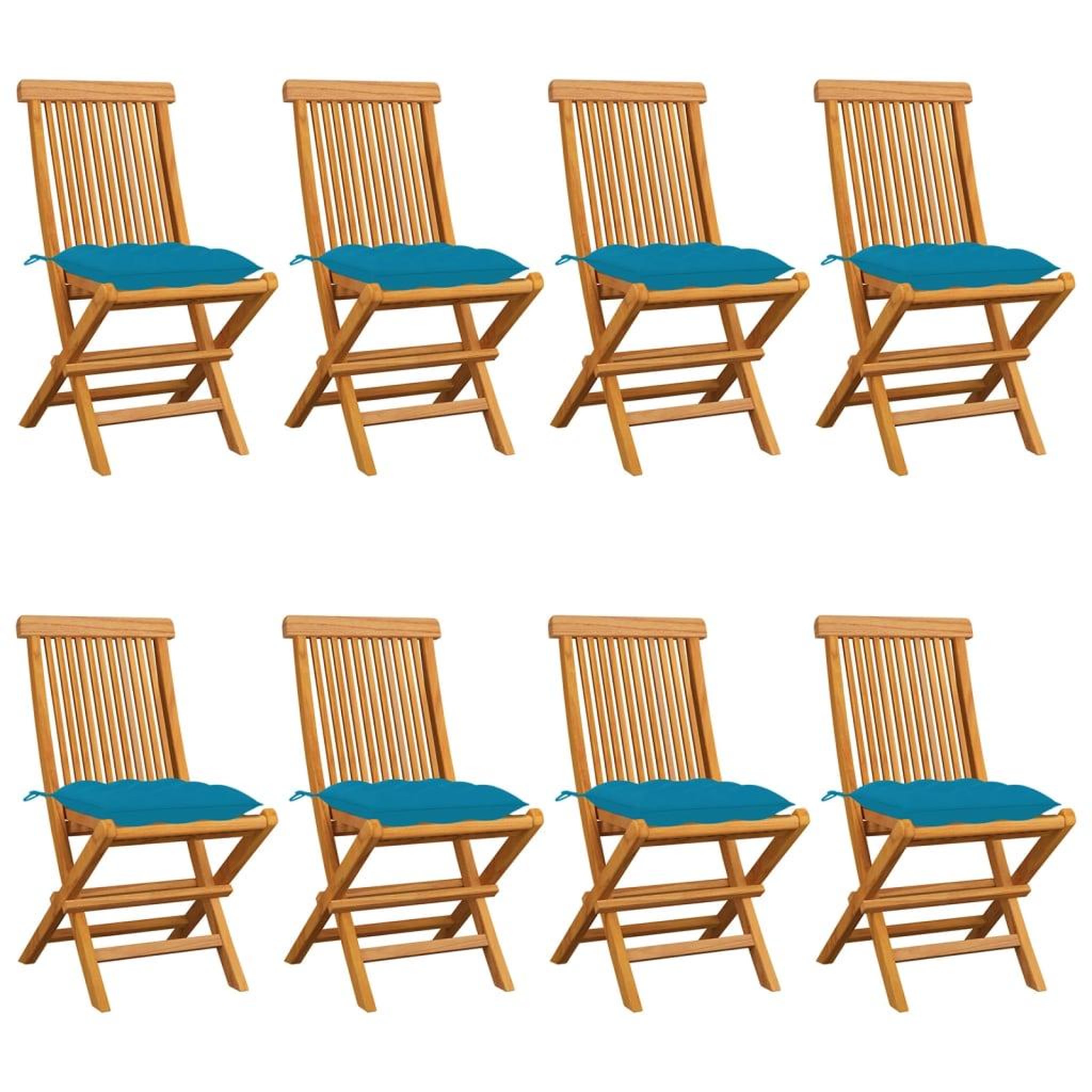 Voir la diapositive 1 : VIDAXL Chaises de jardin avec coussins bleu clair lot de 8 Teck massif
