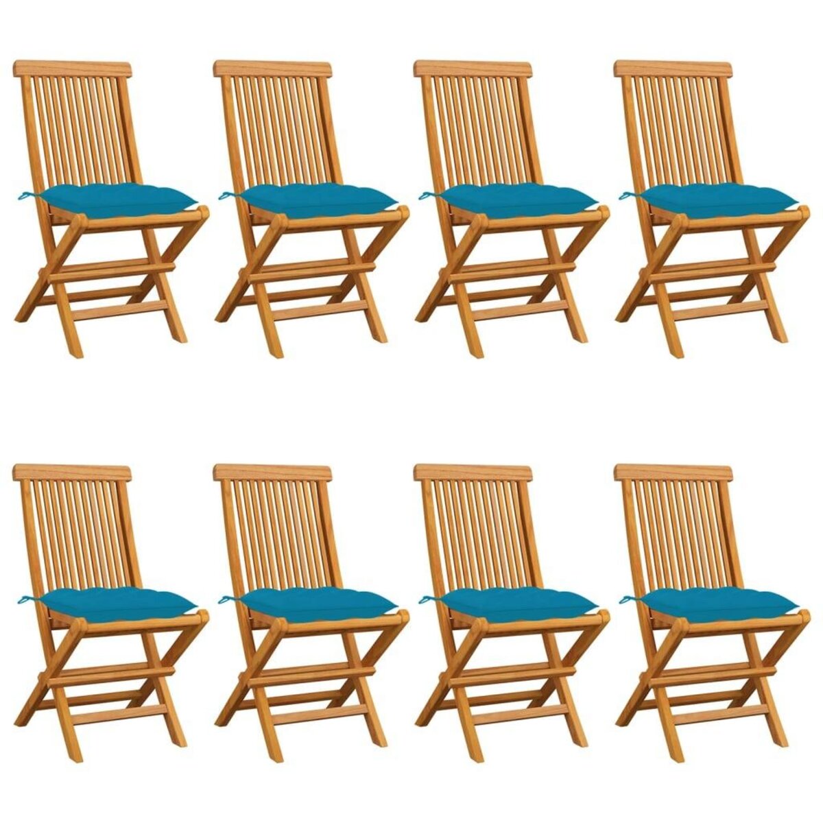 VIDAXL Chaises de jardin avec coussins bleu clair lot de 8 Teck massif