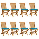 VIDAXL Chaises de jardin avec coussins bleu clair lot de 8 Teck massif