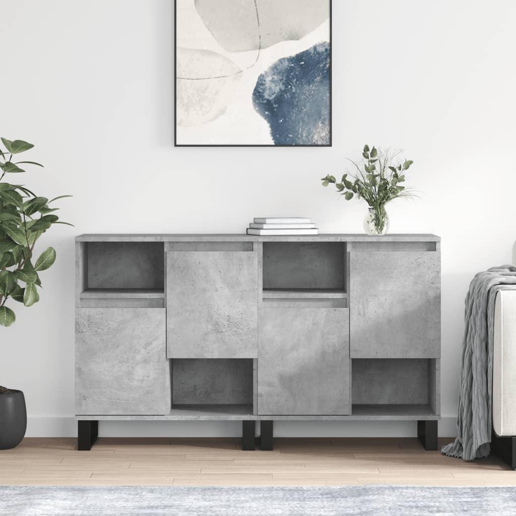 Voir la diapositive 1 : VIDAXL Buffets 2 pcs gris beton bois d'ingenierie