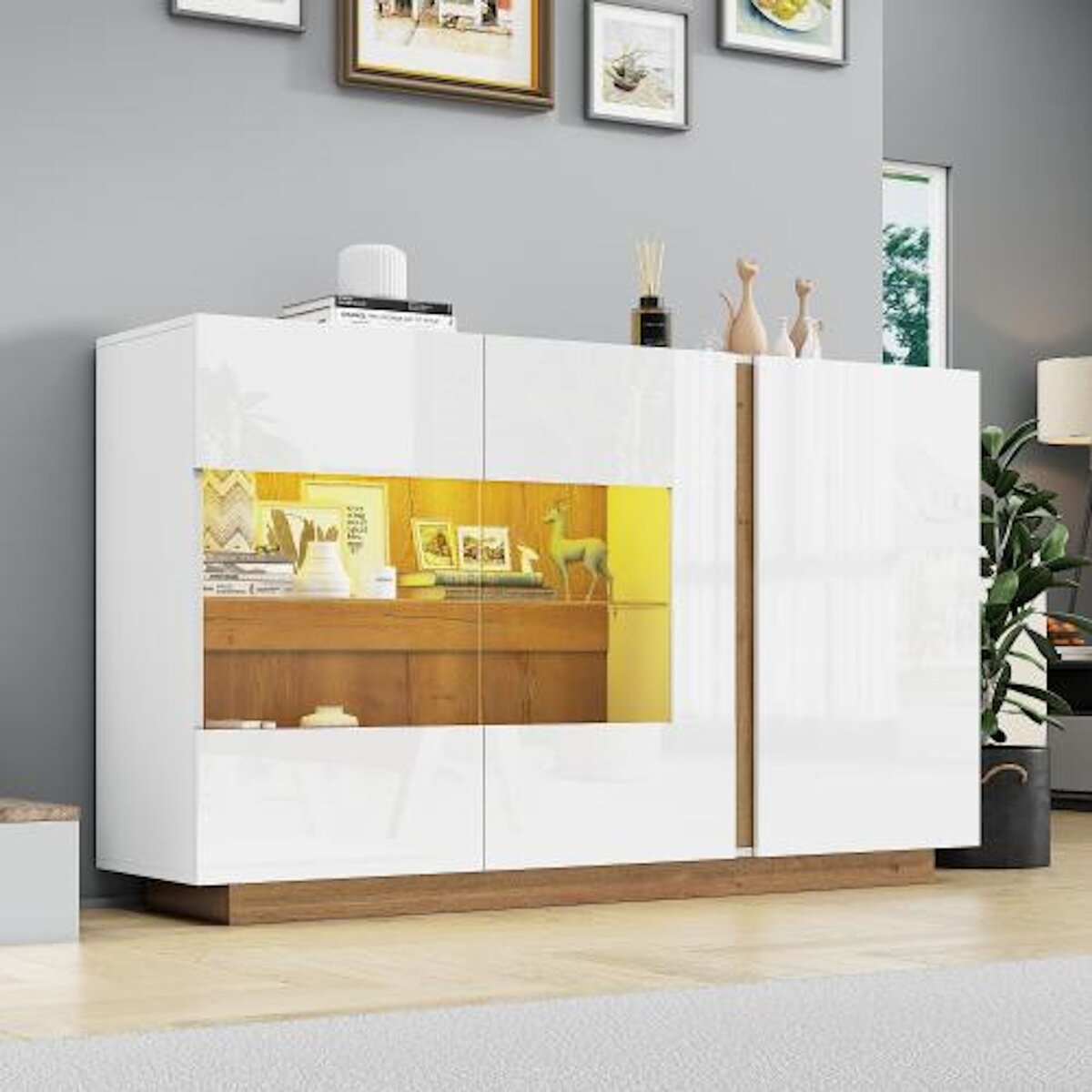 MERAX Buffet 3 porte(s) 0 tiroir(s) - 138 cm blanc led panneau de particules