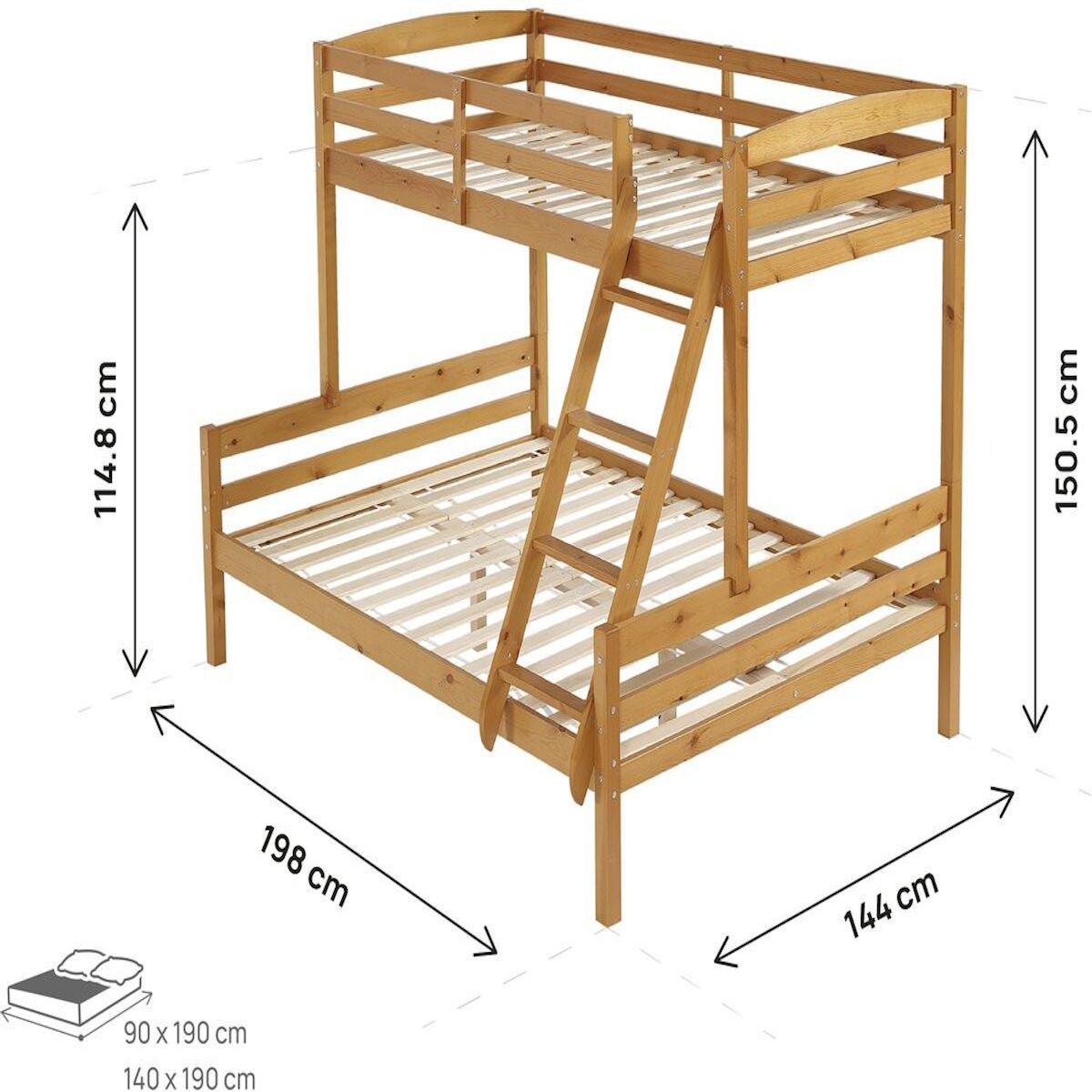 Habitat et Jardin Lit superposé en bois  Léa  - 140/90 x 190 cm - Marron