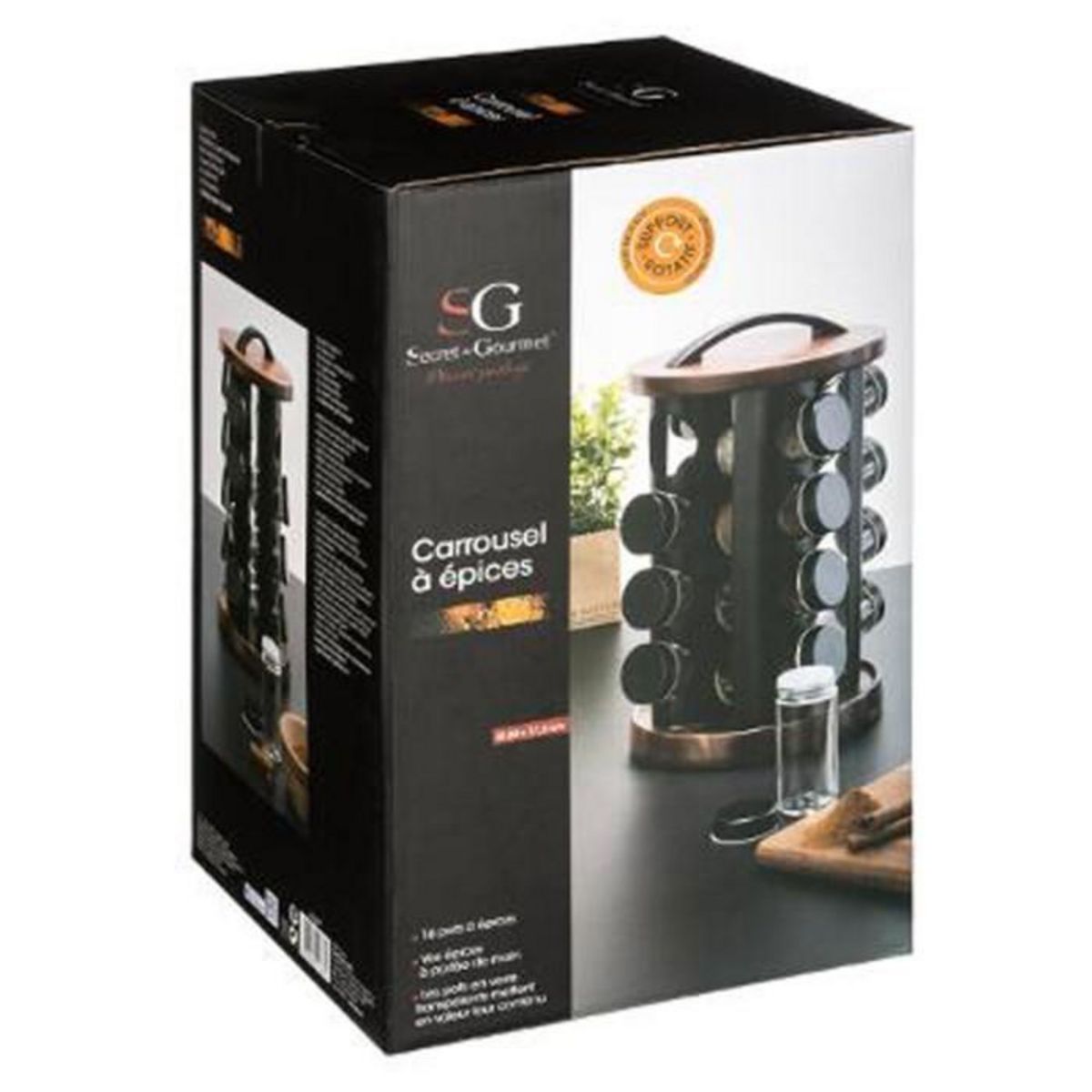 FIVE Présentoir à Epices Rotatif  Acacia  16 Pots Naturel