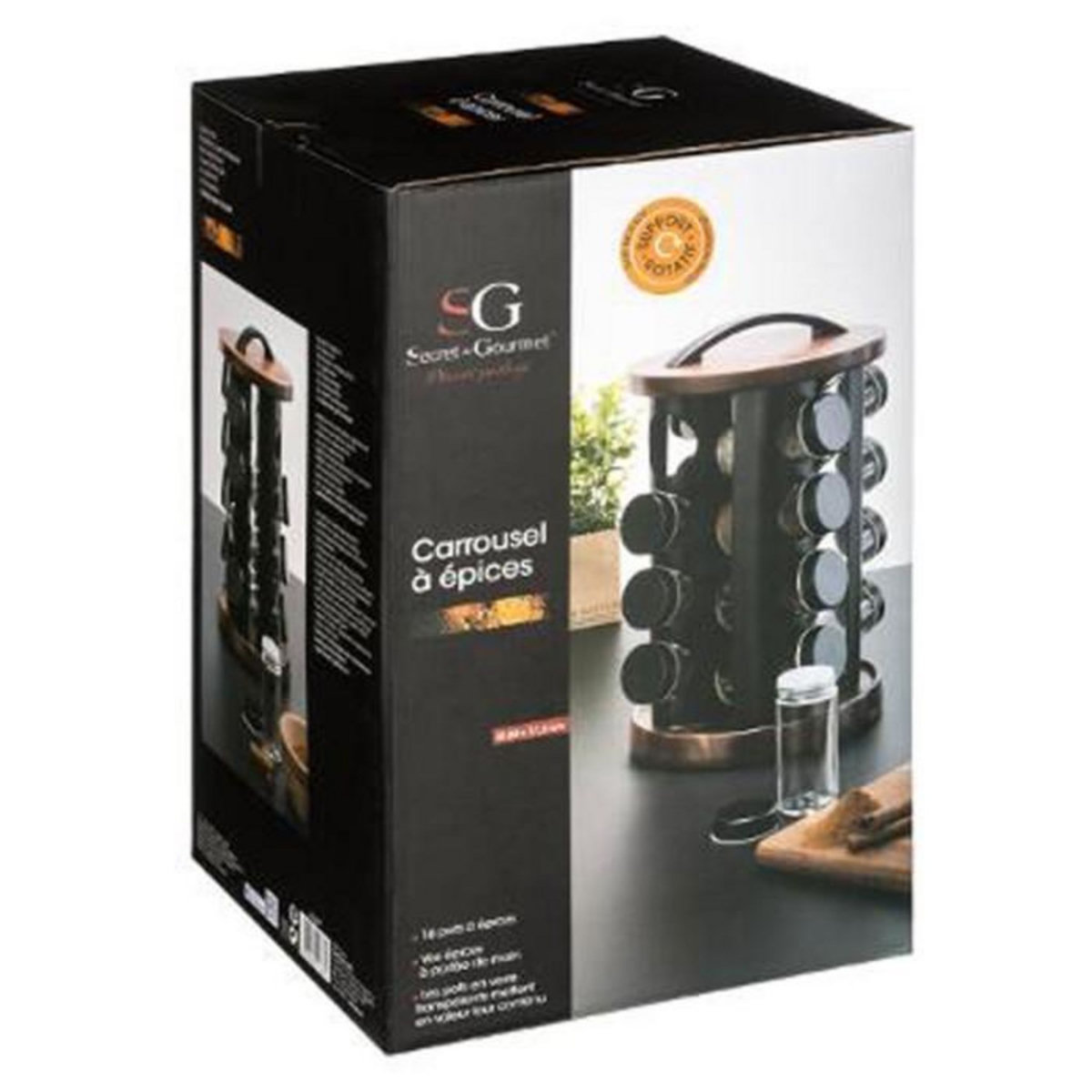 FIVE Présentoir à Epices Rotatif  Acacia  16 Pots Naturel