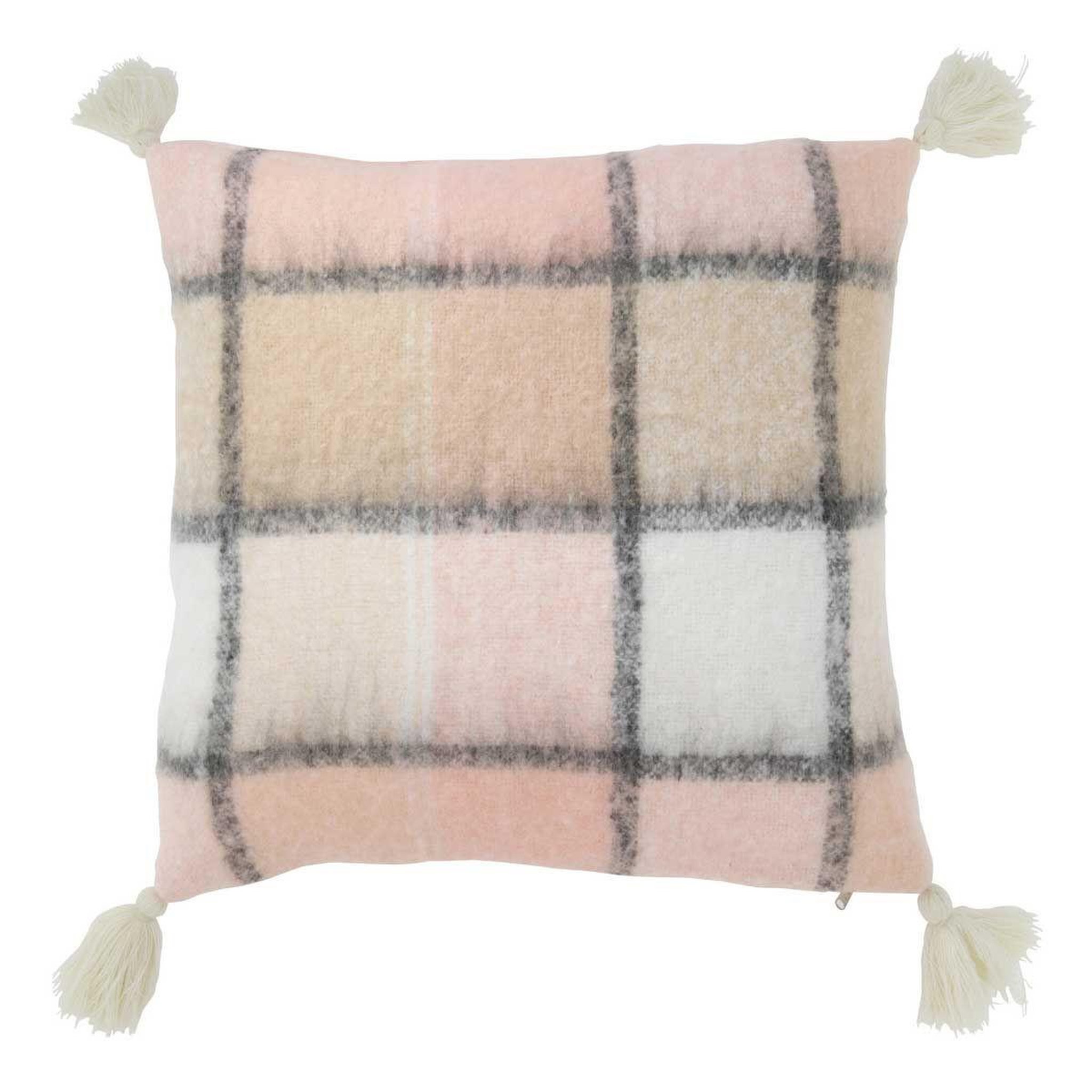 J-LINE Coussin déco à carreaux  jess  45x45cm rose