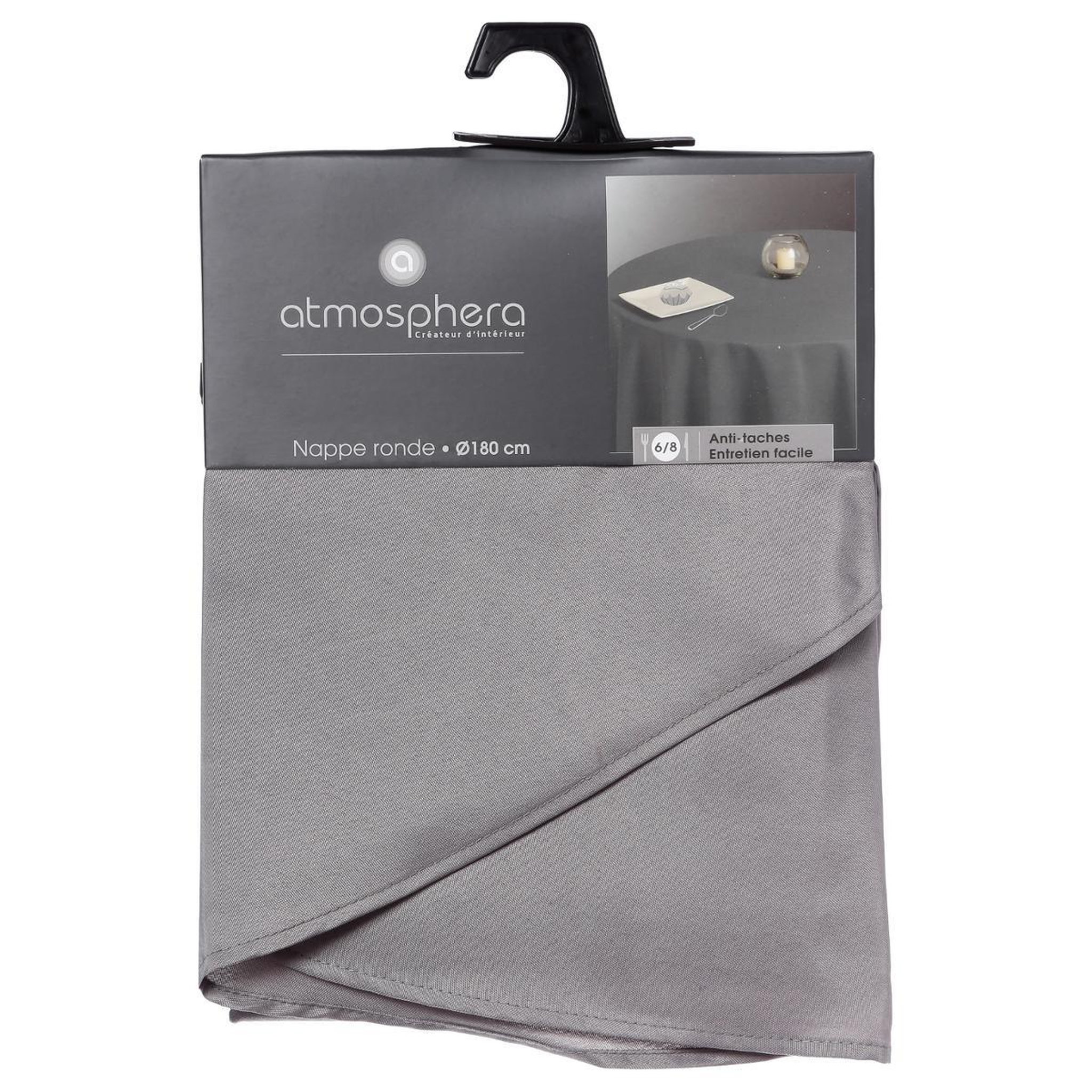 Voir la diapositive 4 : ATMOSPHERA Nappe antitache ronde  unie  180cm gris