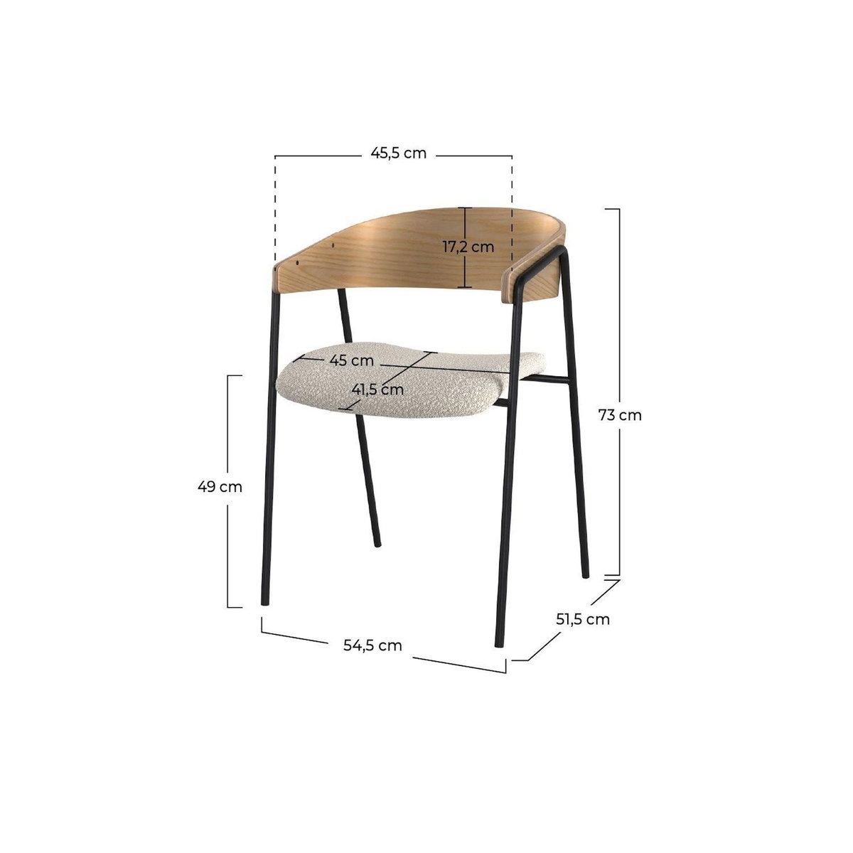 Rendez vous déco Lot de 2 chaises en tissu bouclé blanc et bois de chêne-Esmée