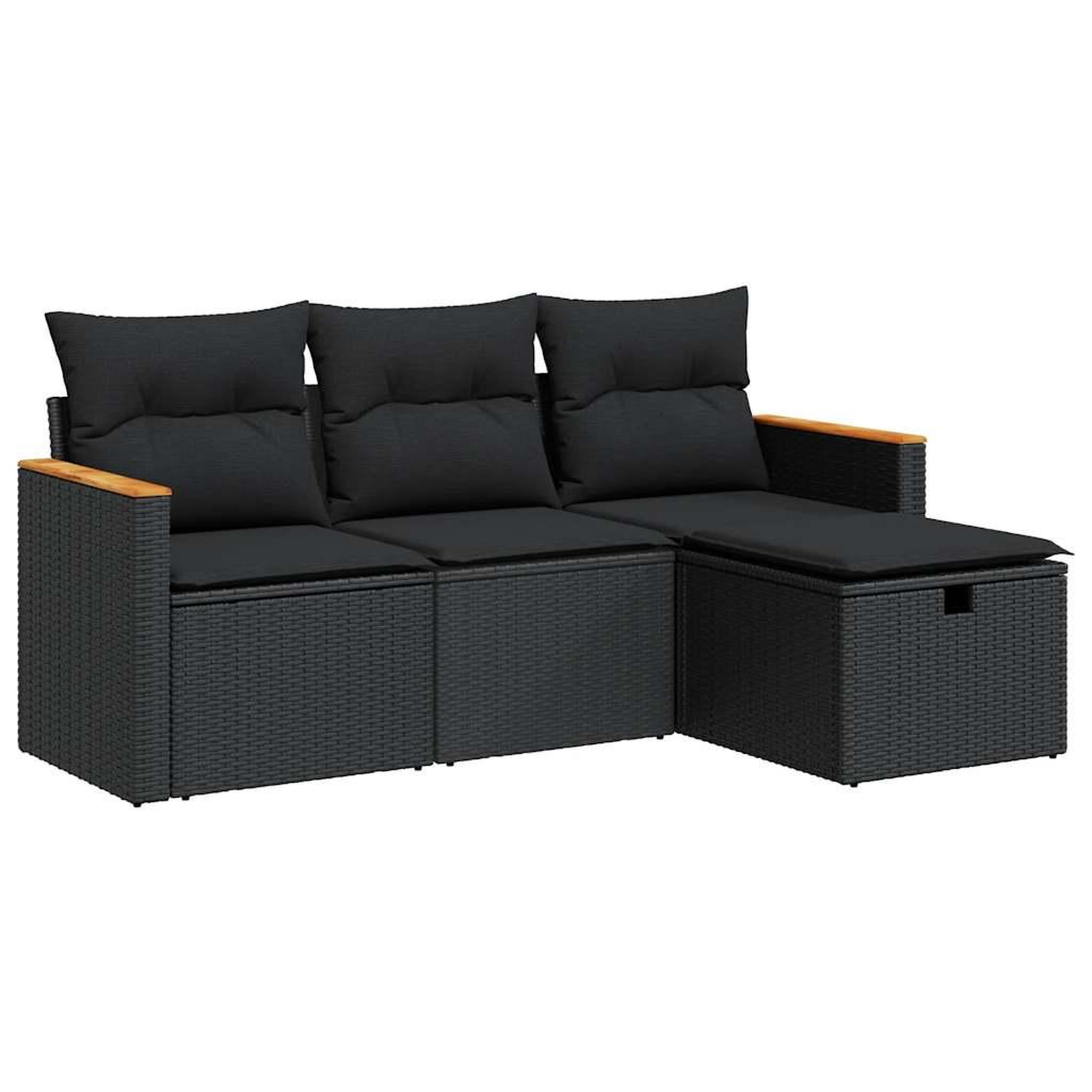 Voir la diapositive 2 : VIDAXL Salon de jardin 4 pcs avec coussins noir resine tressee