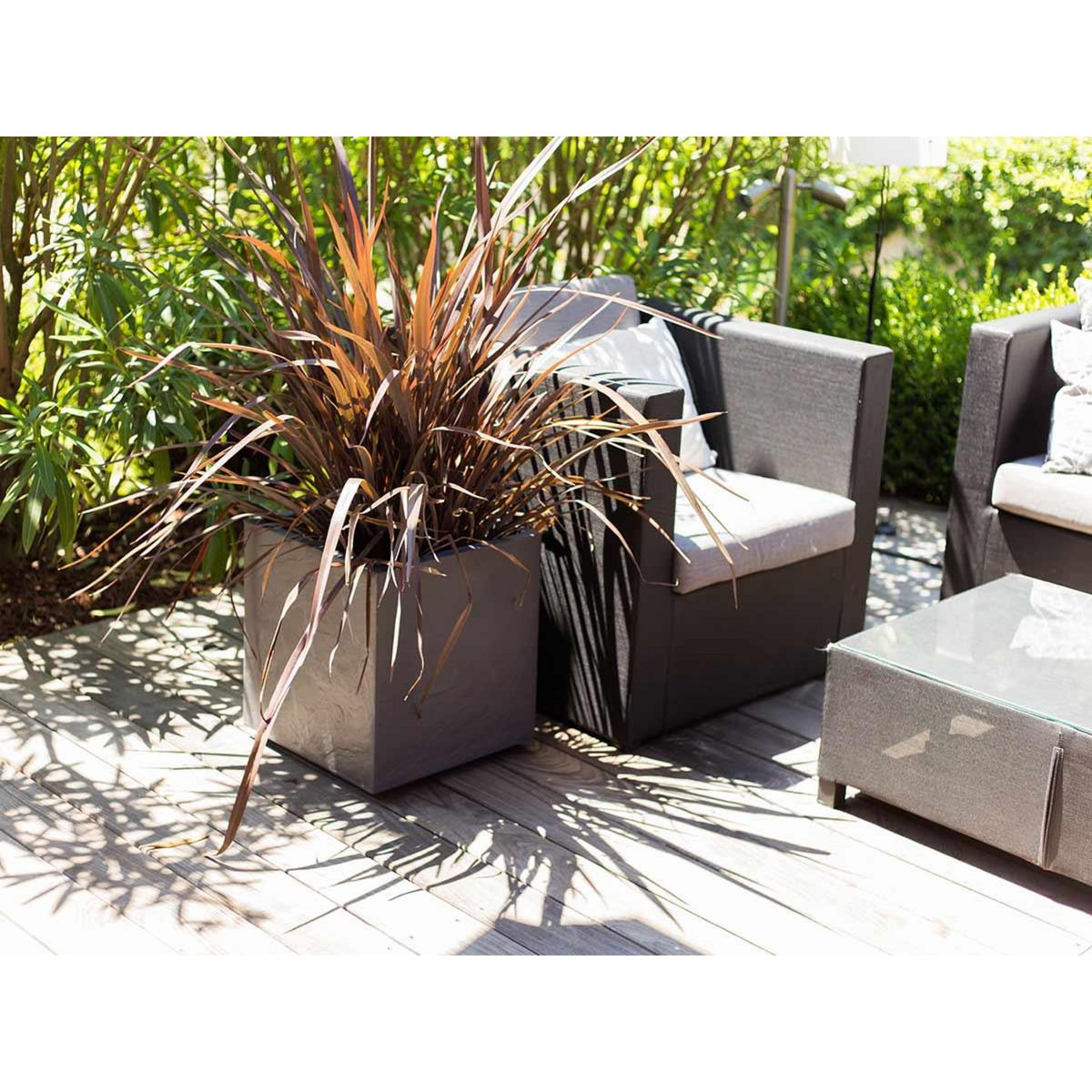 Eda Jardinière carrée Volcania Up effet pierre 21 L Anthracite - Eda