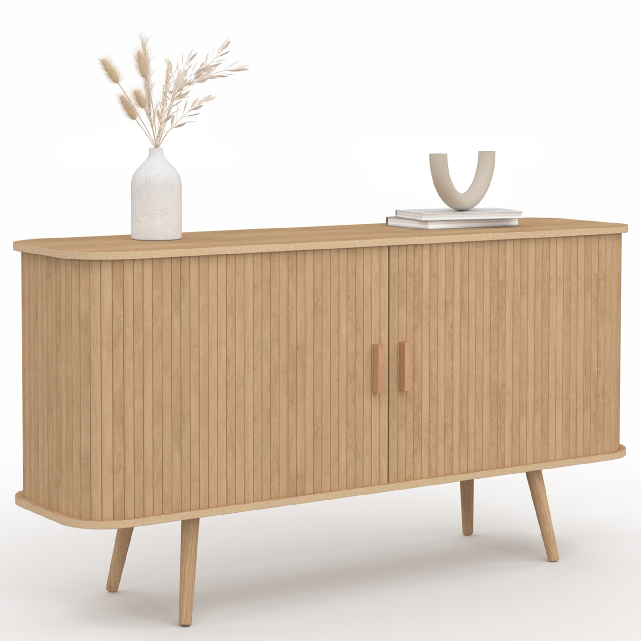ID MARKET Buffet 140 cm romie 2 portes coulissantes latte tasseau bois coloris chêne