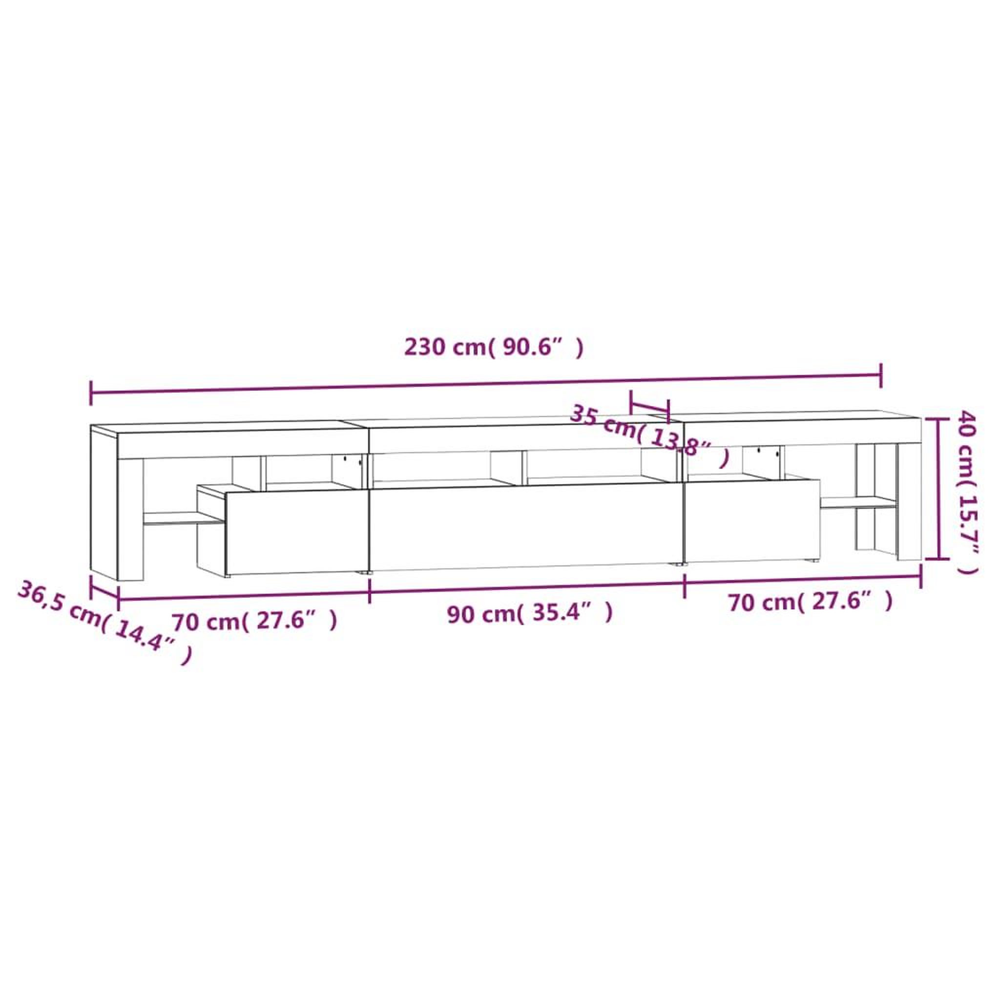 Voir la diapositive 6 : VIDAXL Meuble TV avec lumieres LED Sonoma gris 230x36,5x40 cm