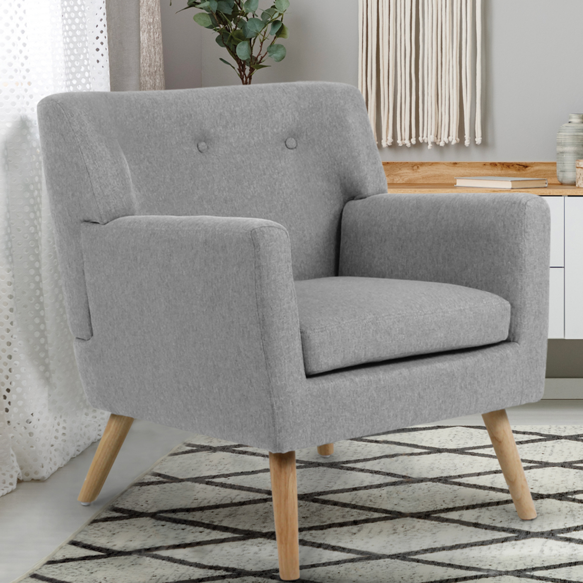 ID MARKET Fauteuil scandinave LIV en tissu gris chiné