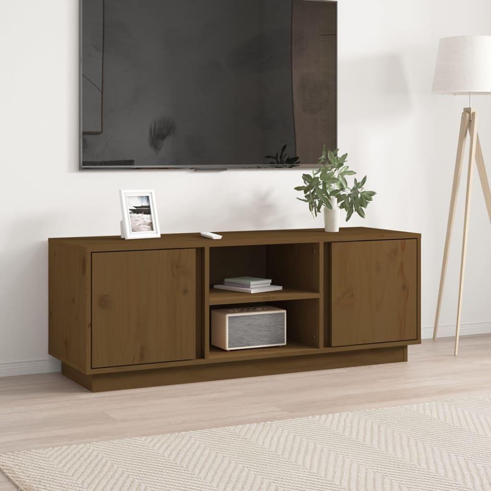 Voir la diapositive 1 : VIDAXL Meuble TV Marron miel 110x35x40,5 cm Bois de pin massif