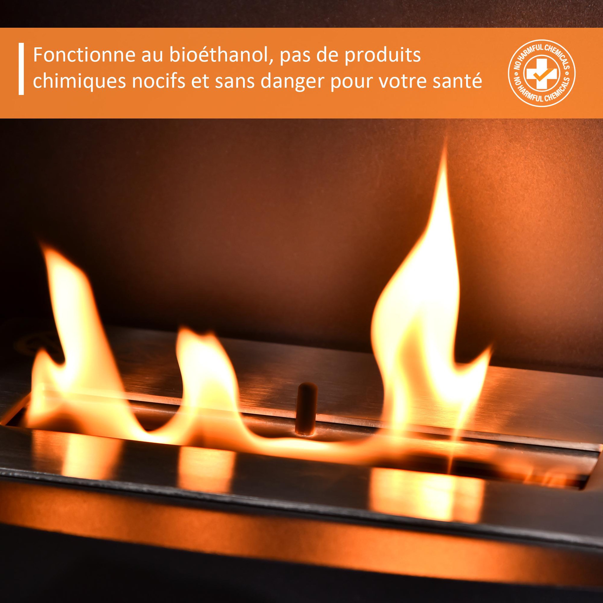 Voir la diapositive 4 : HOMCOM Cheminée bioéthanol sur pied design contemporain - brûleur 1,5 l - contrôle de flamme et manche inclus - acier noir