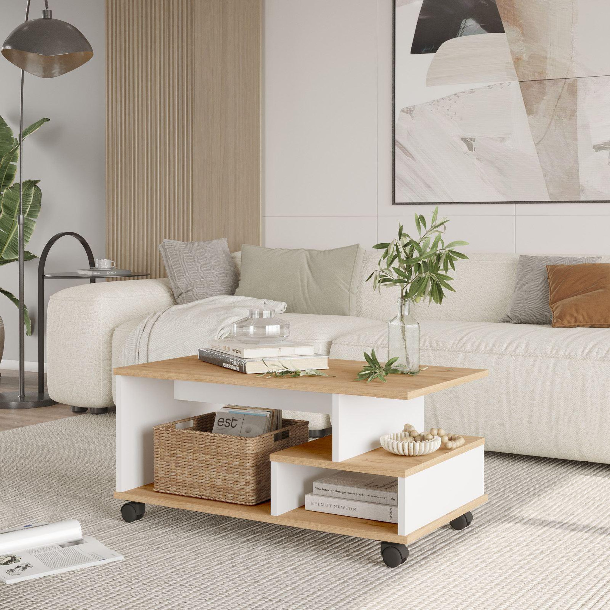 Voir la diapositive 3 : Habitat et Jardin Table basse en bois  min9  - 90 x 51 x 42 cm - blanc